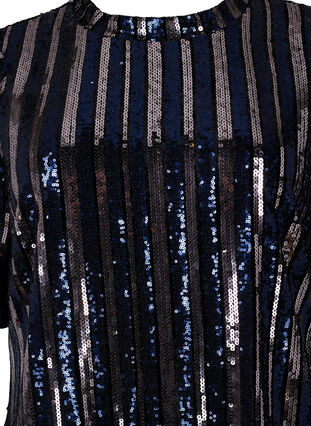 Robe à paillettes à manches courtes avec fente, Evening Blue Stripe , Packshot image number 2