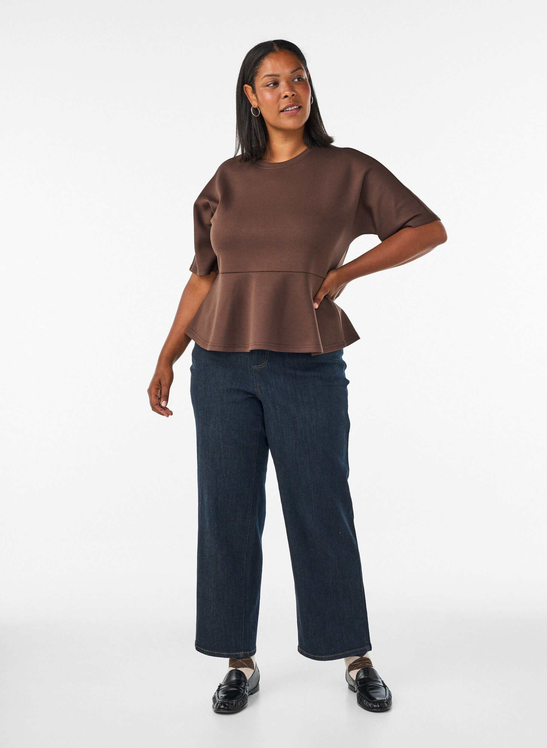 ZizziBlouse peplum avec manches longueur coude, Marron, Model image number 1