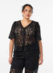 Blouse en dentelle &agrave; manches courtes et col V, Noir, Model image number 0