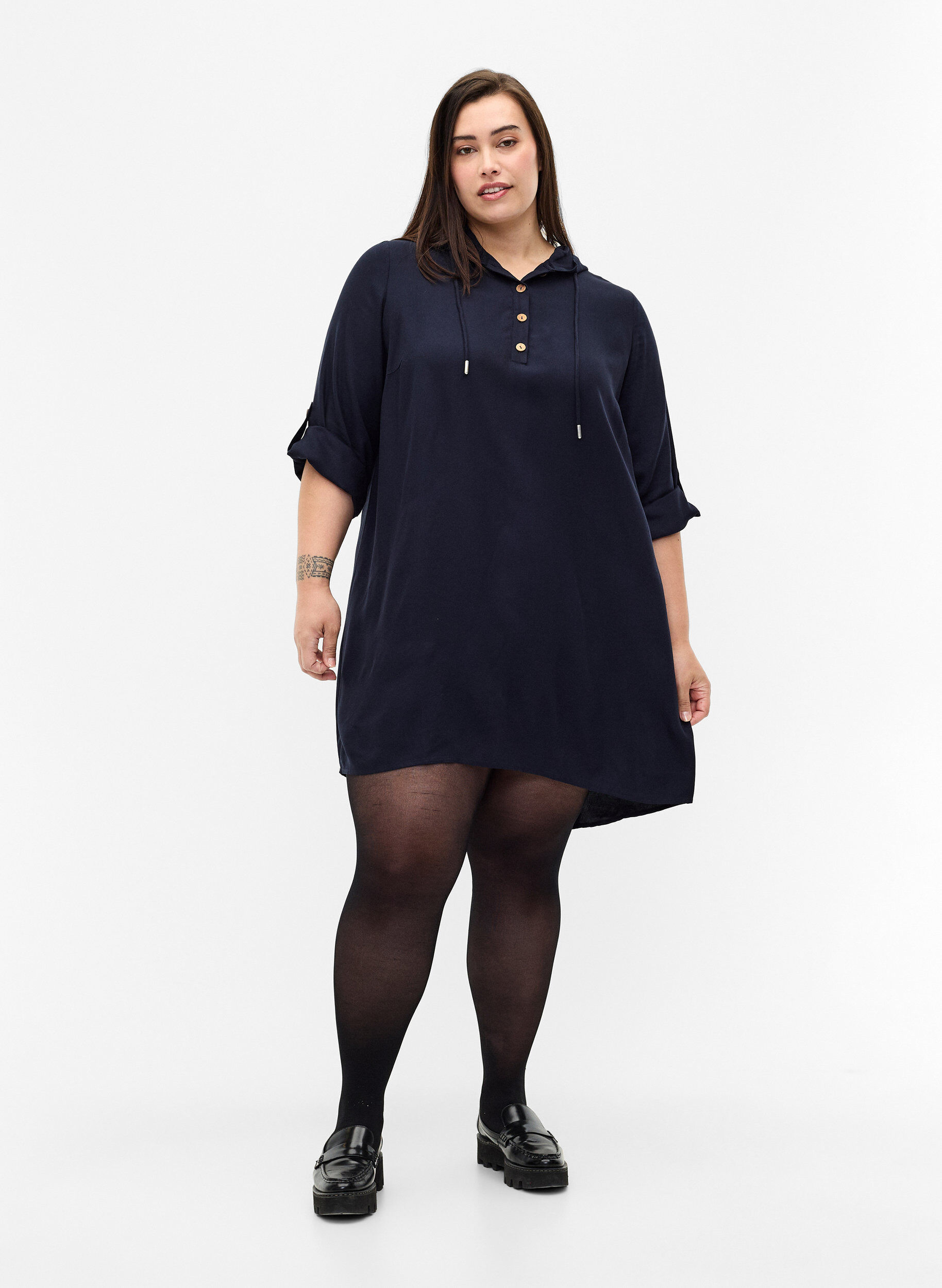 ZizziTunique en viscose avec capuche, Navy Blazer, Model image number 2