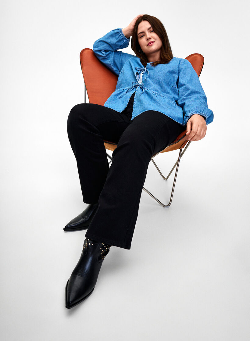 Chemisier péplum en jean avec fermeture à nouer, Light Blue Denim, Image image number 0