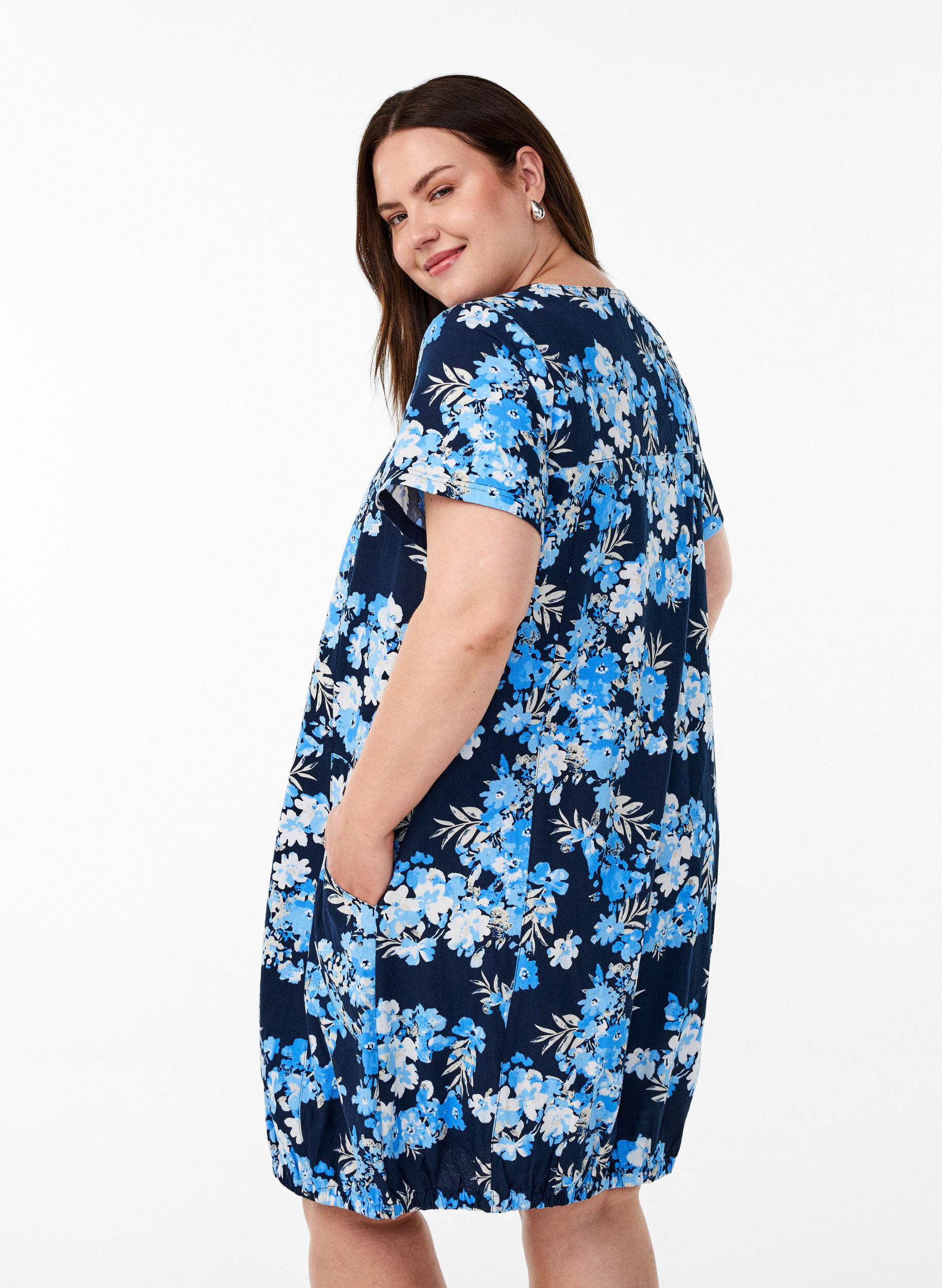 ZizziRobe en coton &agrave; manches courtes avec imprim&eacute;, Bleu, Model image number 2