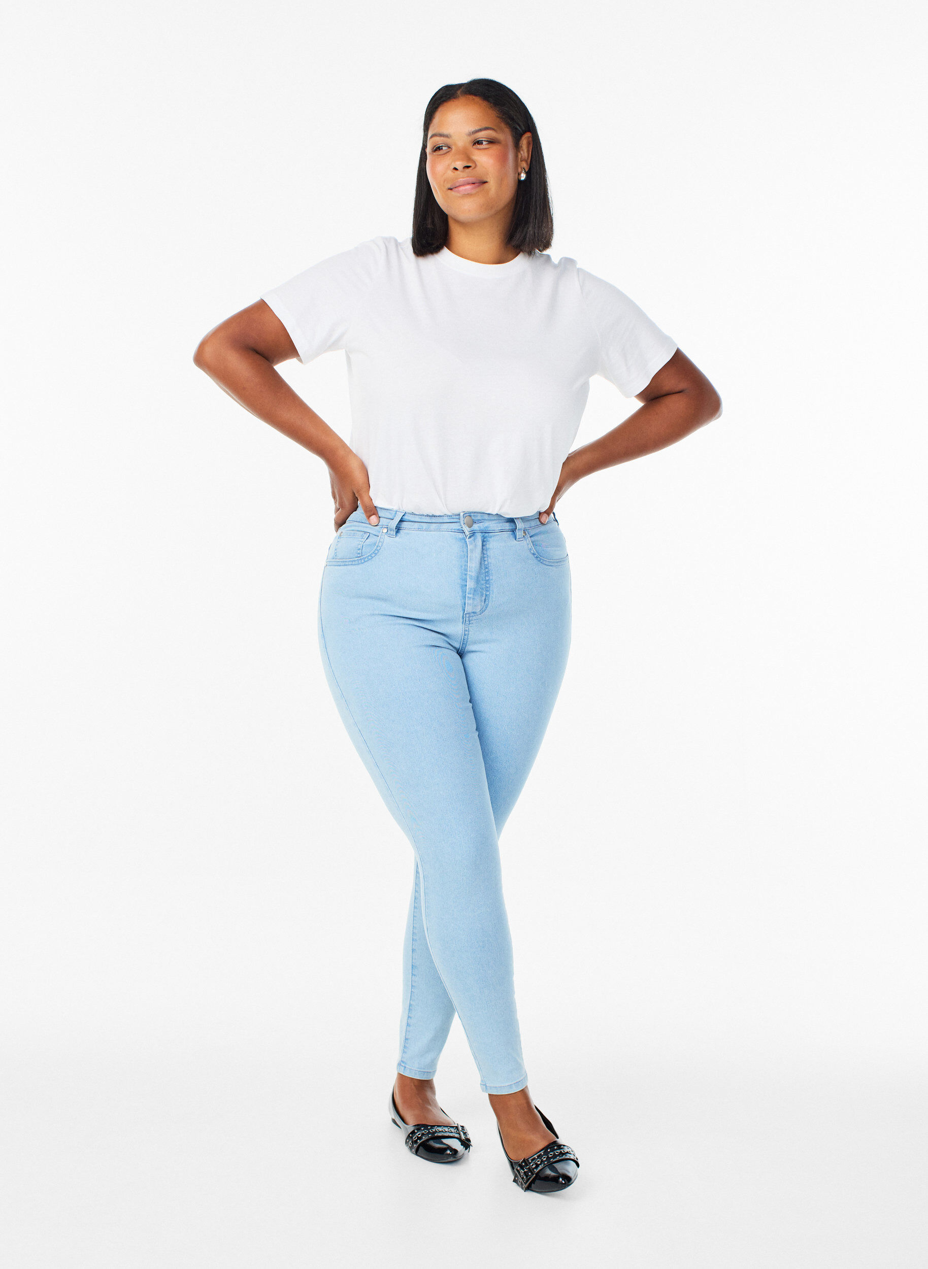 Jean Amy taille haute coupe super slim, Bleu Clair, Model