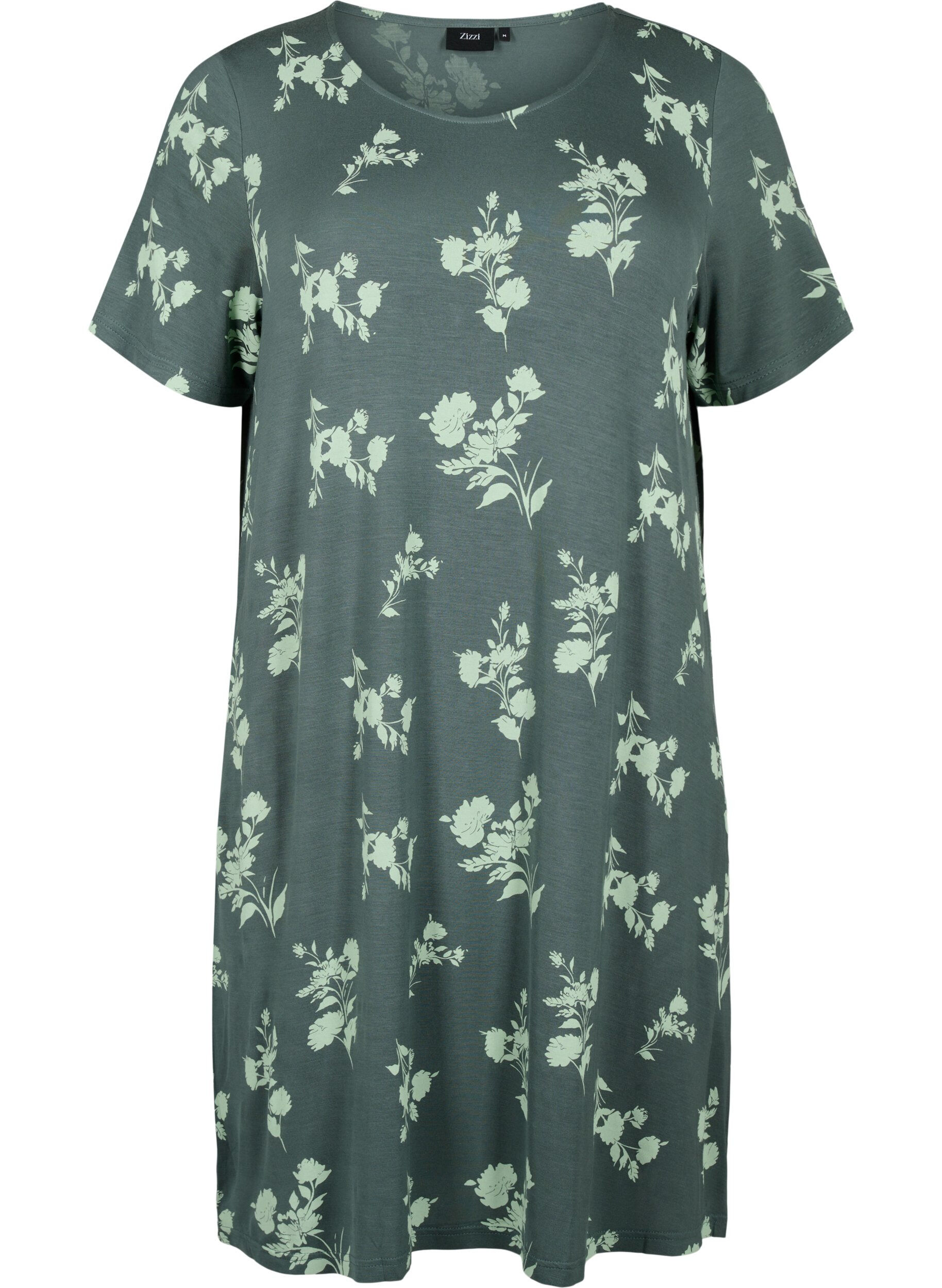 Zizzi Chemise de nuit &agrave; manches courtes en viscose avec imprim&eacute;, Balsam Green AOP, Packshot image number 0