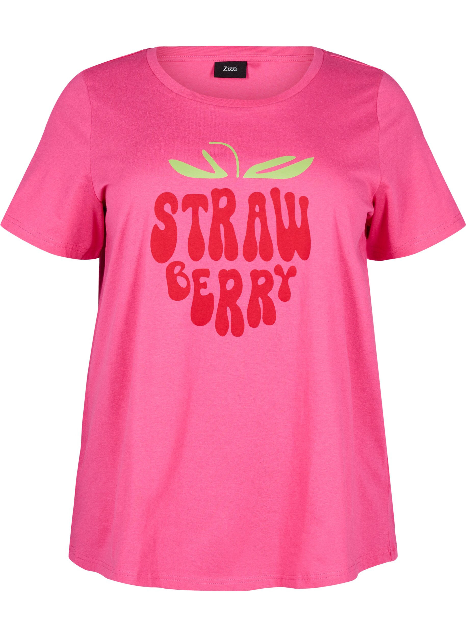 Zizzi T-shirt en coton avec motif, Raspb. w. Strawberry, Packshot image number 0