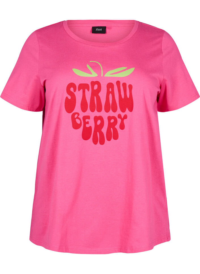 T-shirt en coton avec motif, Raspb. w. Strawberry, Packshot image number 0