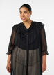 Robe midi en tissu l&eacute;ger et vaporeux &agrave; pois, avec des volants, Noir, Model image number 2