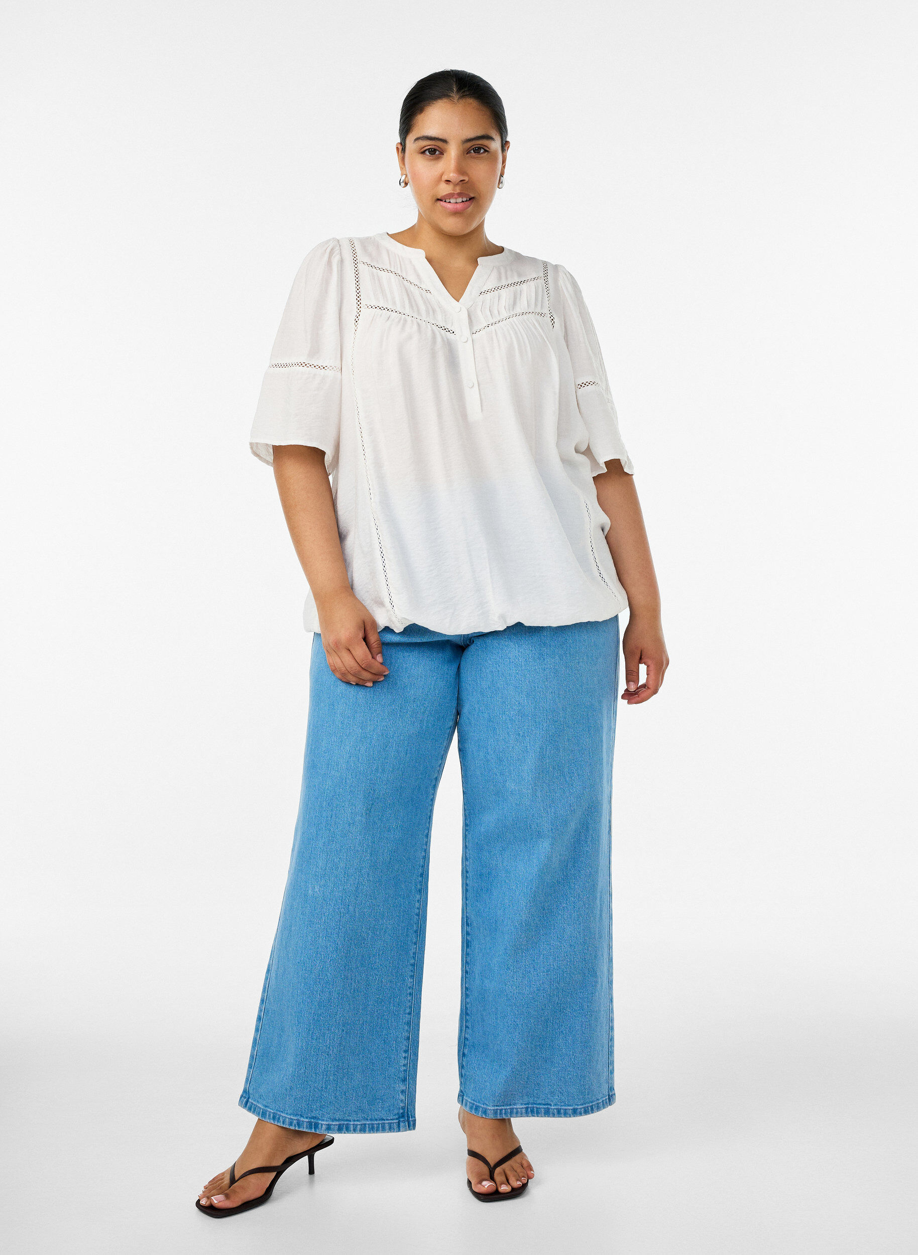 ZizziBlouse en viscose avec nervures et effet ballon, Vanille, Model image number 1