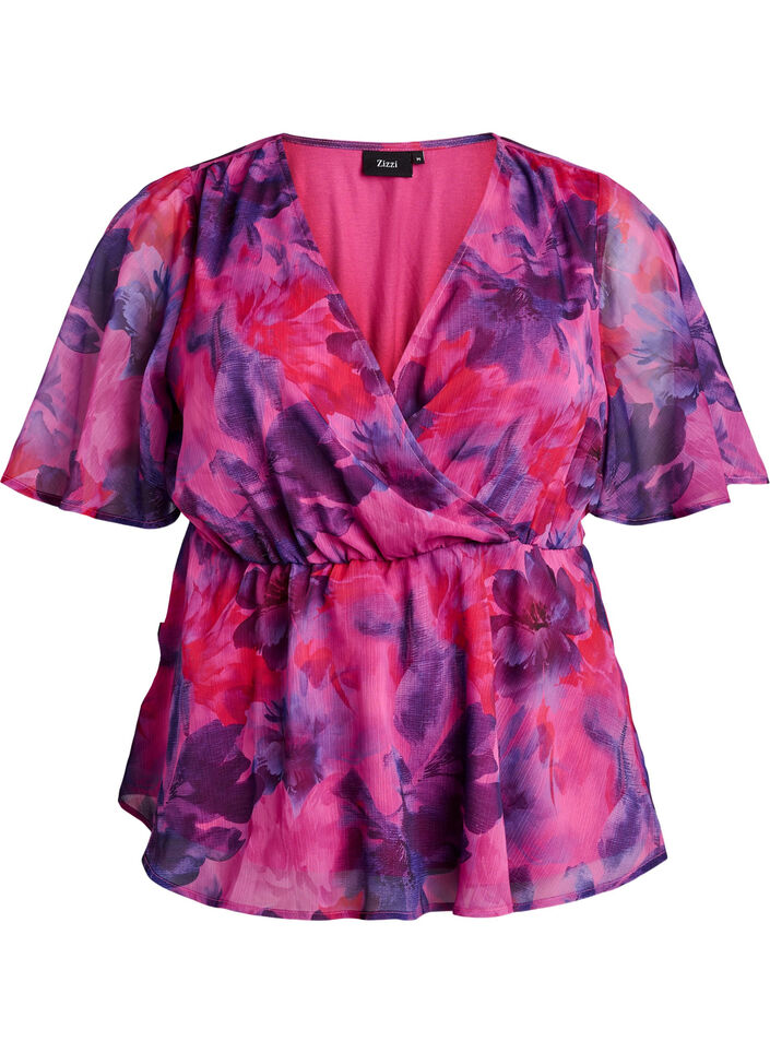 Chemise en mousseline &agrave; imprim&eacute; floral et manches courtes, Rouge, Packshot image number 0