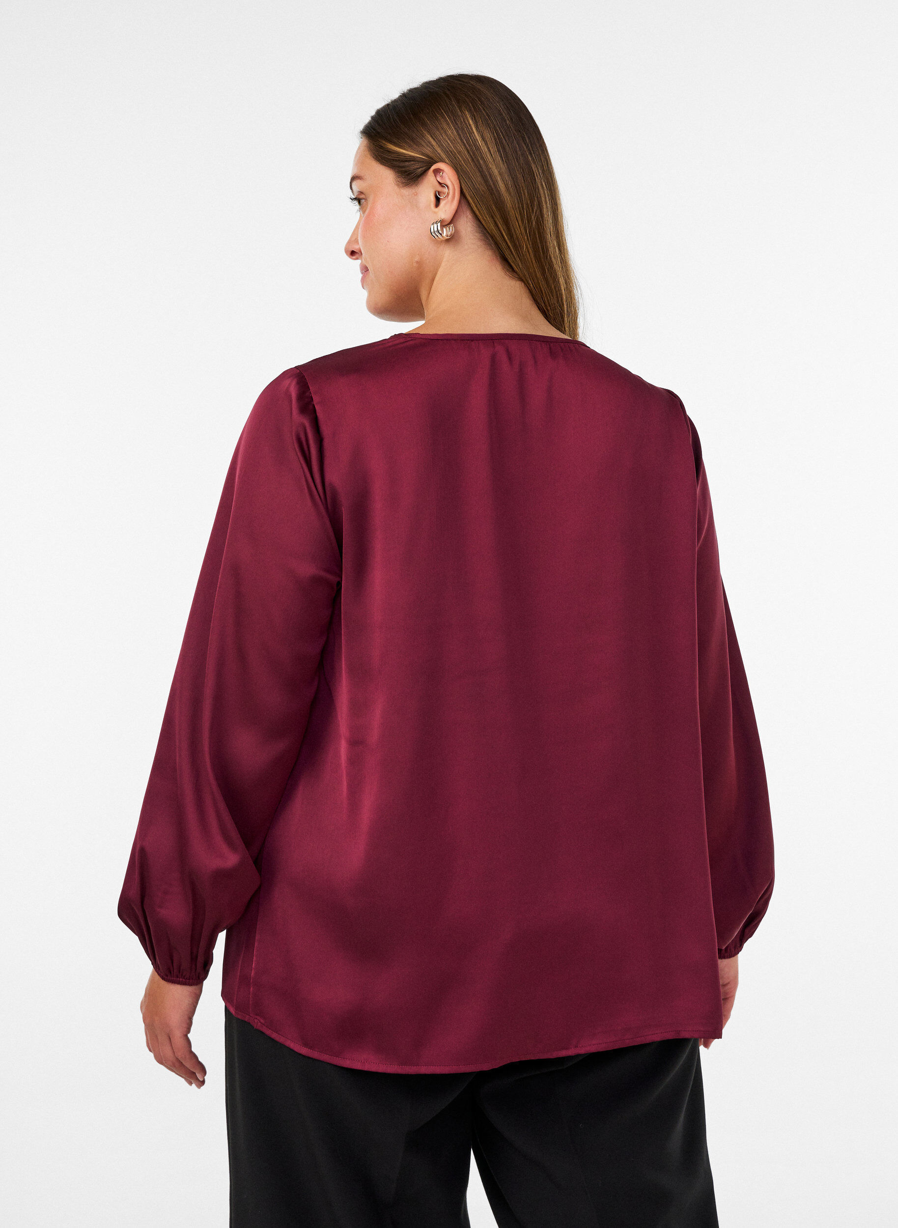 ZizziBlouse en satin avec appliqu&eacute; en dentelle et perles, Bordeaux, Model image number 2