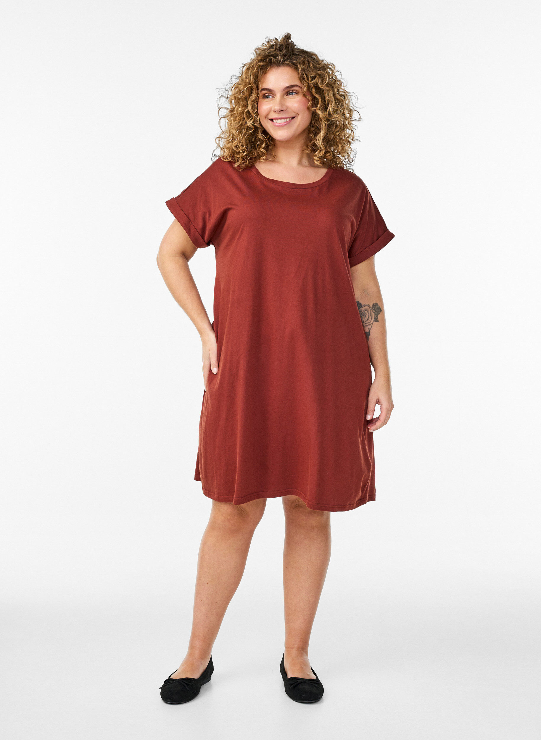 Zizzi 2-pack Robe T-shirt &agrave; manches courtes, Orange, Model image number 1