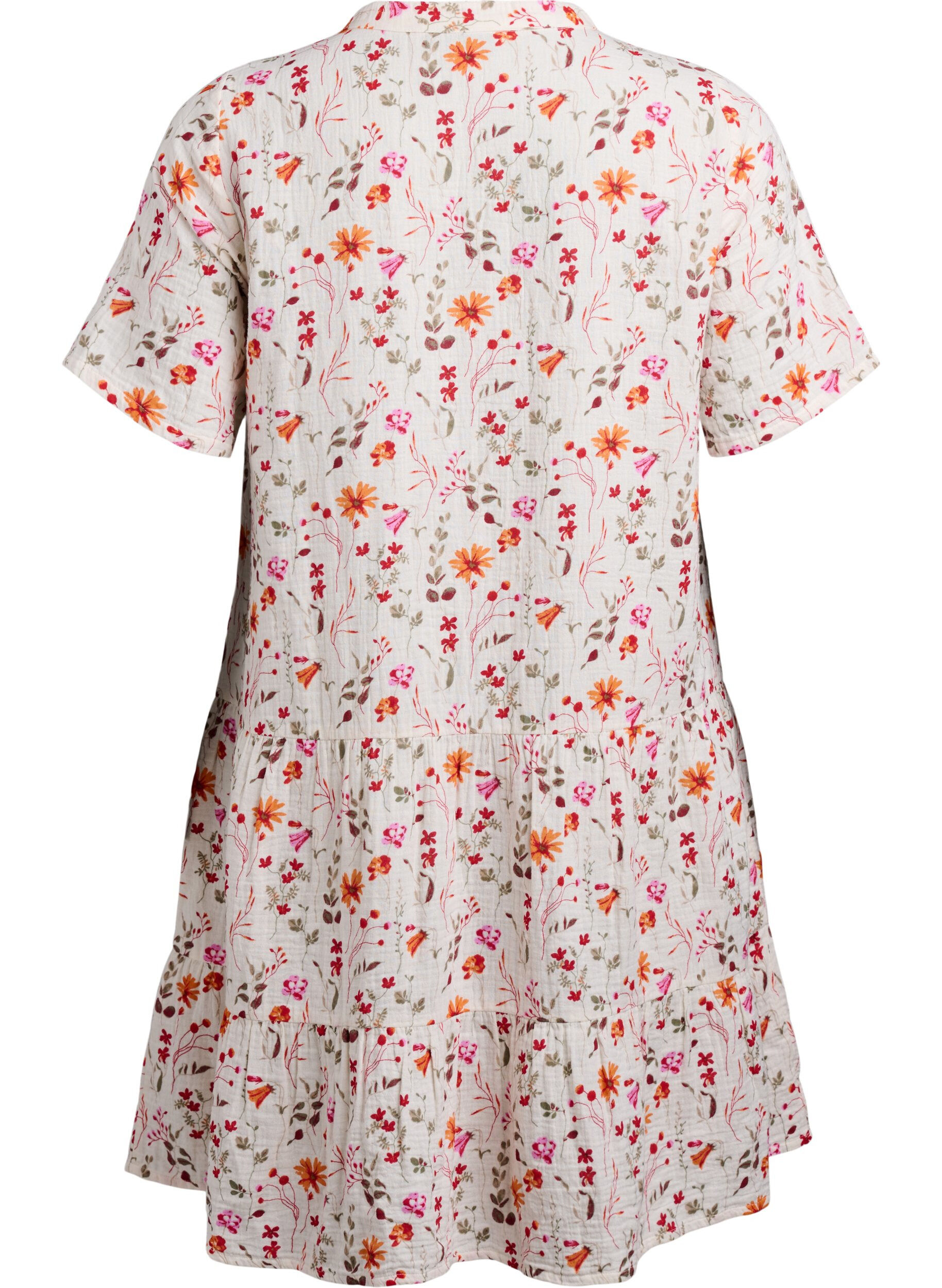 Zizzi Robe courte en mousseline de coton avec motif, Blanc, Packshot image number 1