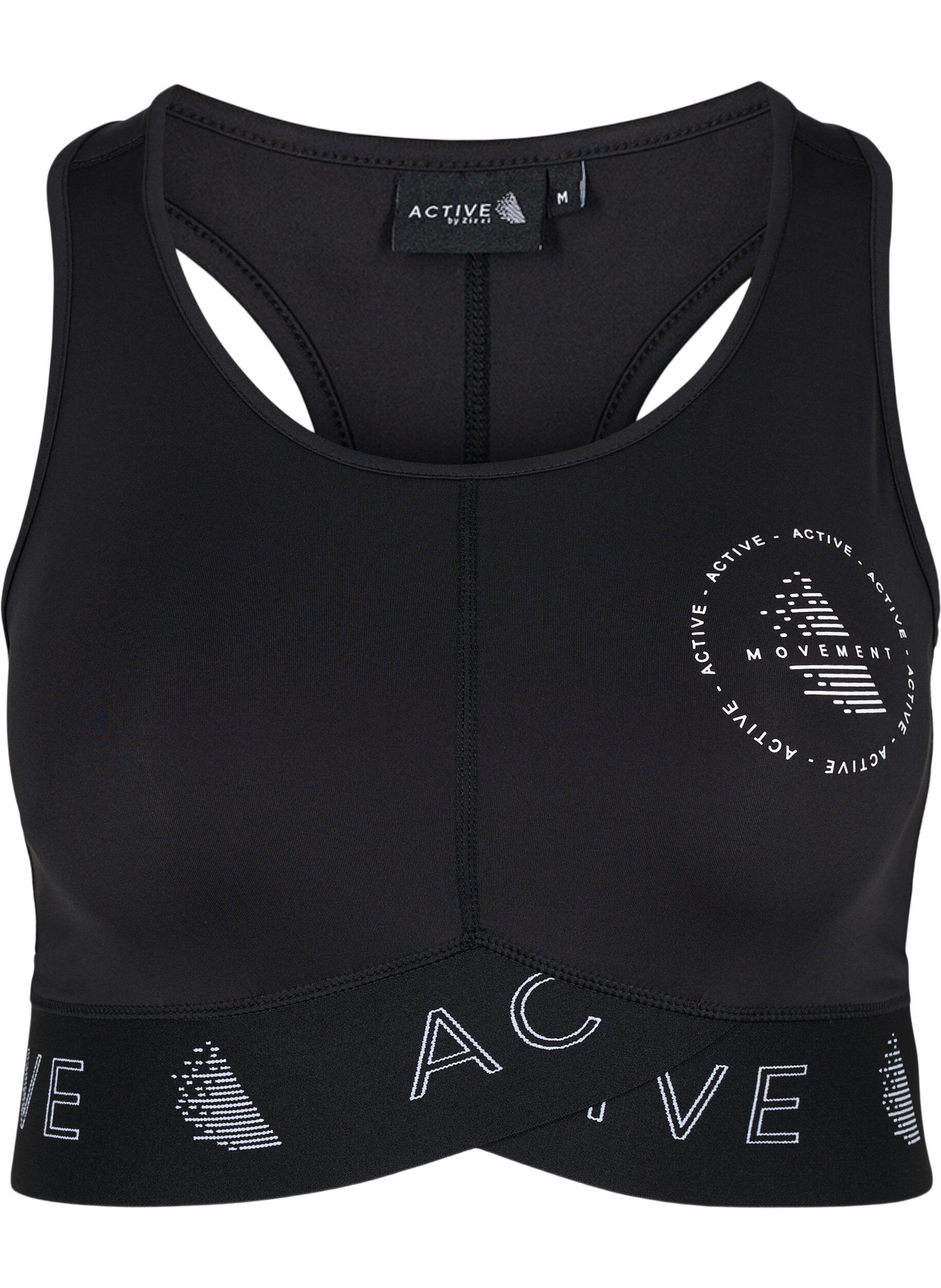 Zizzi Soutien-gorge de sport avec impression de texte, Black, Packshot image number 0