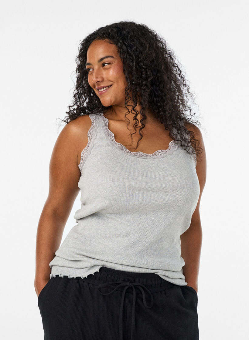 Top c&ocirc;tel&eacute; avec dentelle, Gris clair, Model image number 0