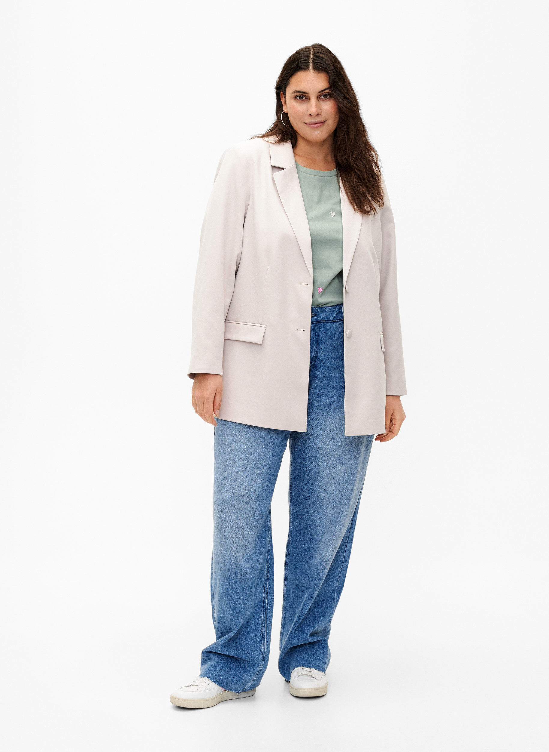 Zizzi Blazer classique avec fermeture &agrave; boutons, Pumice Stone, Model image number 2