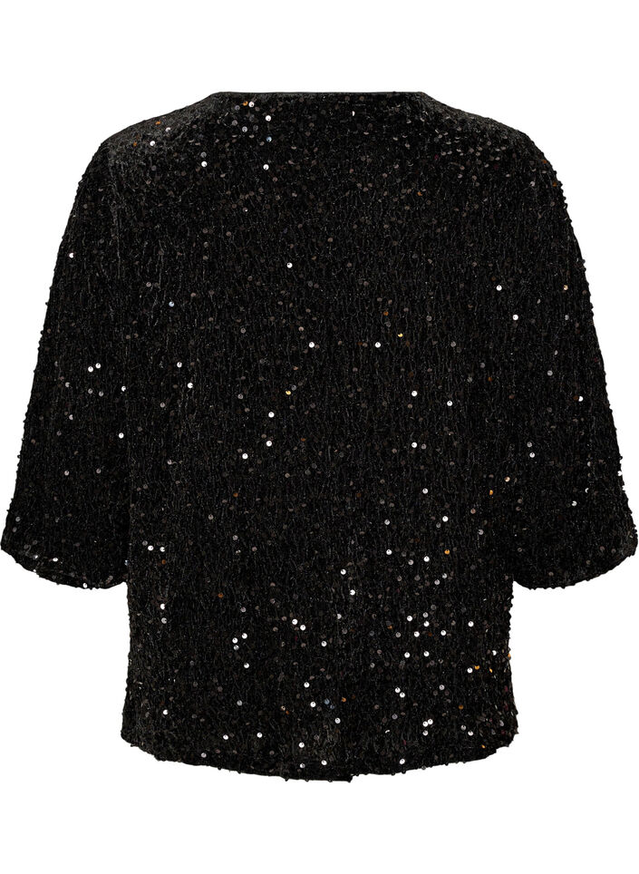 Cardigan avec sequins et manches 3/4, Noir, Packshot image number 1