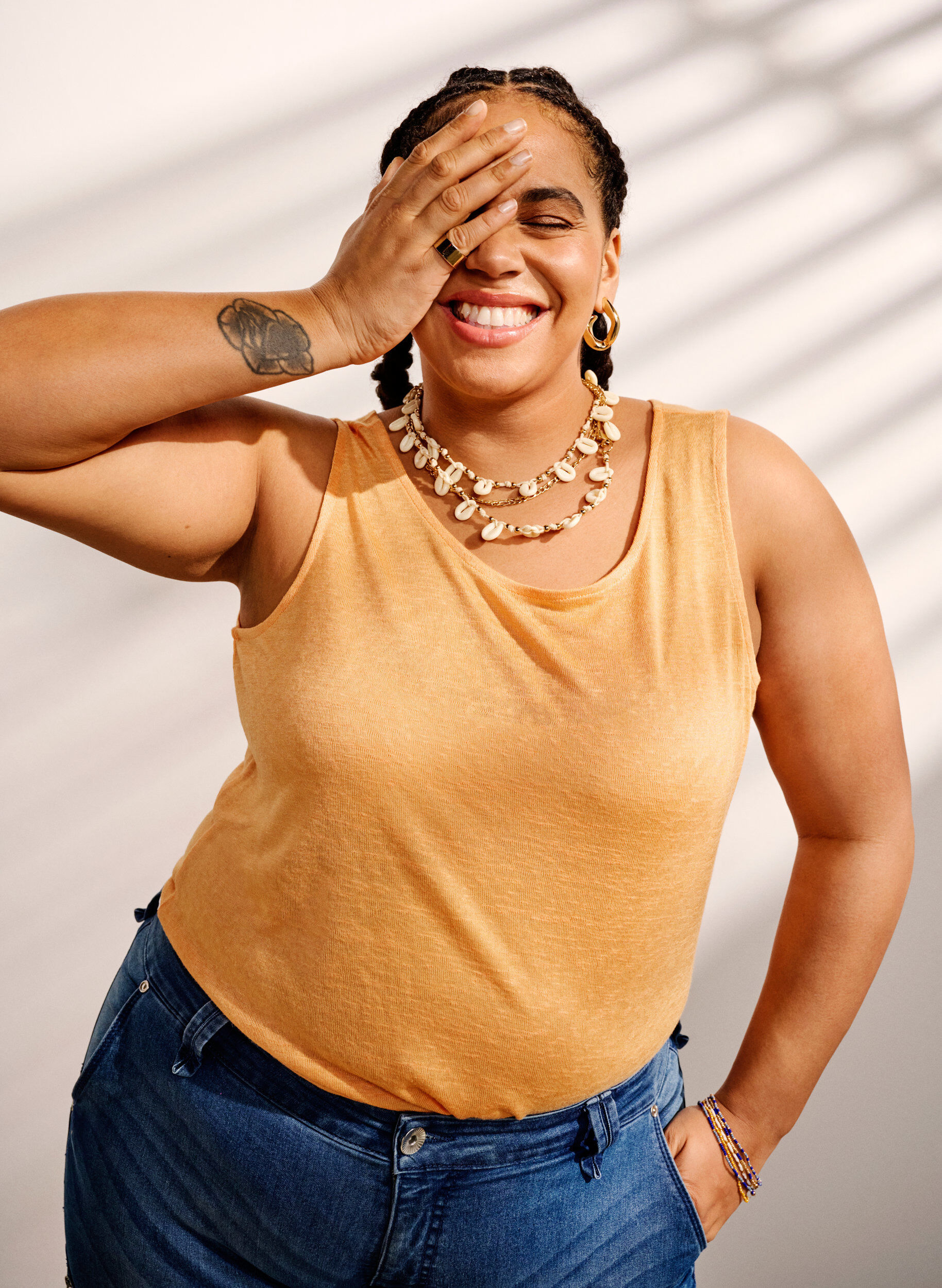 Zizzi Top avec structure et col rond, Mock Orange, Image image number 0