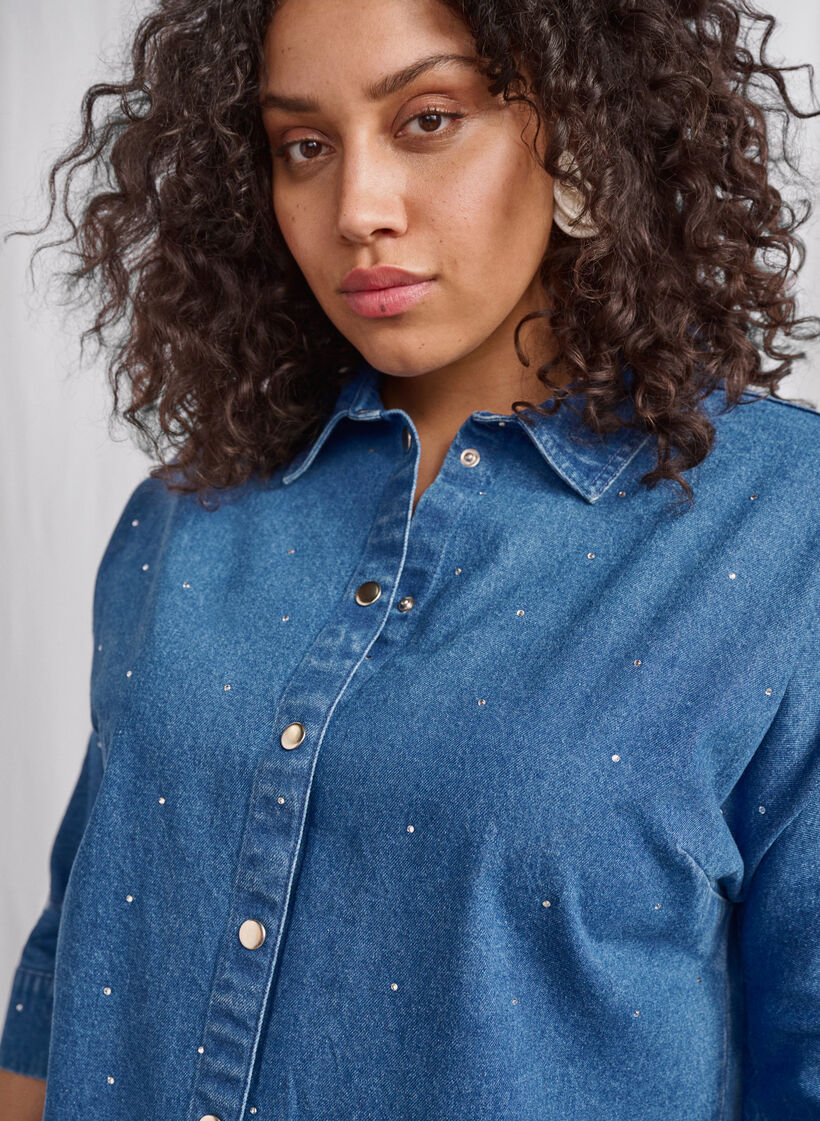 Chemise en denim avec strass et manches 3/4, Bl. Denim Rhinestone, Image image number 0