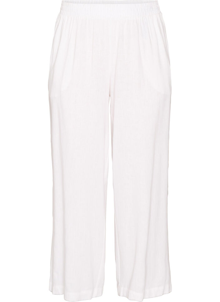 Pantalon large en lin et viscose, Blanc, Packshot image number 0