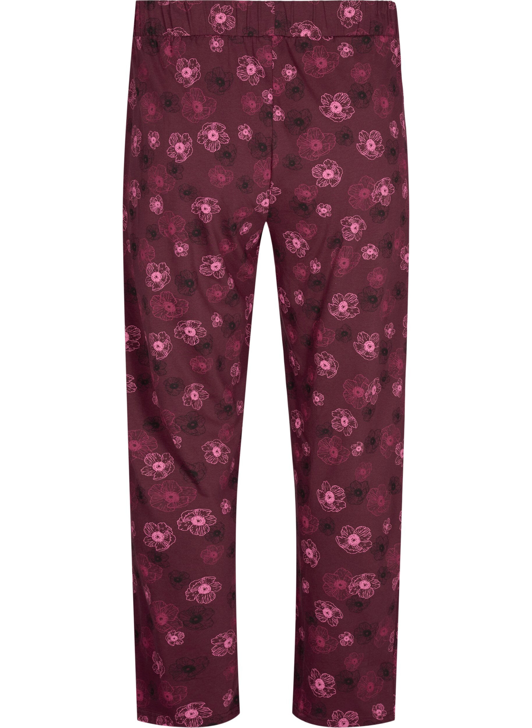 Zizzi Pantalon de pyjama en coton avec imprim&eacute;, Bordeaux fonc&eacute;, Packshot image number 1