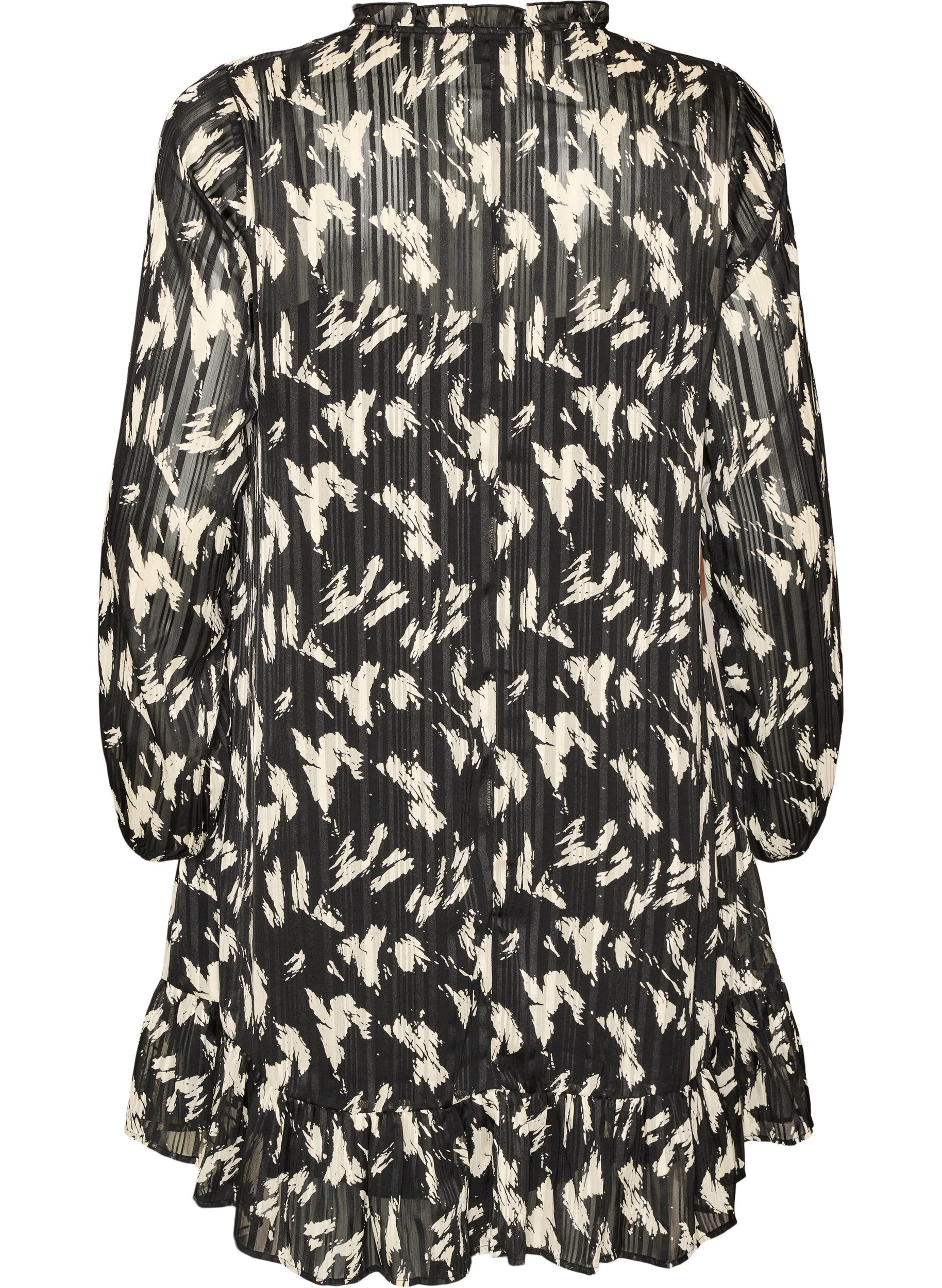 ZizziRobe &agrave; motifs avec volants et manches longues, Noir, Packshot image number 1