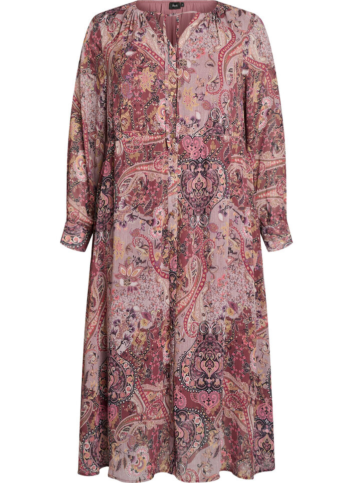 Robe midi &agrave; imprim&eacute; cachemire et taille &eacute;lastique, Violet, Packshot image number 0