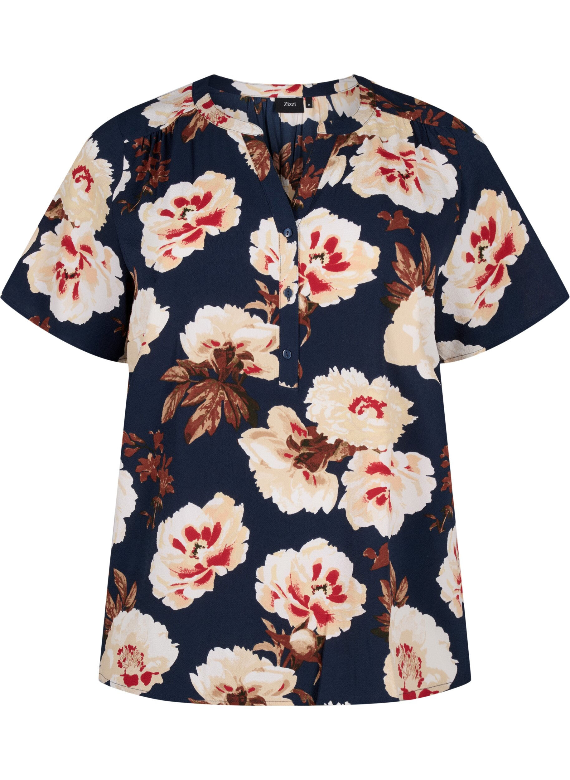 ZizziBlouse &agrave; manches courtes et encolure en V , Bleu, Packshot image number 0