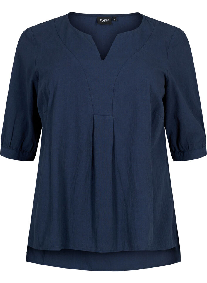 FLASH - Blouse en coton à manches mi-longues, Navy Blazer, Packshot image number 0