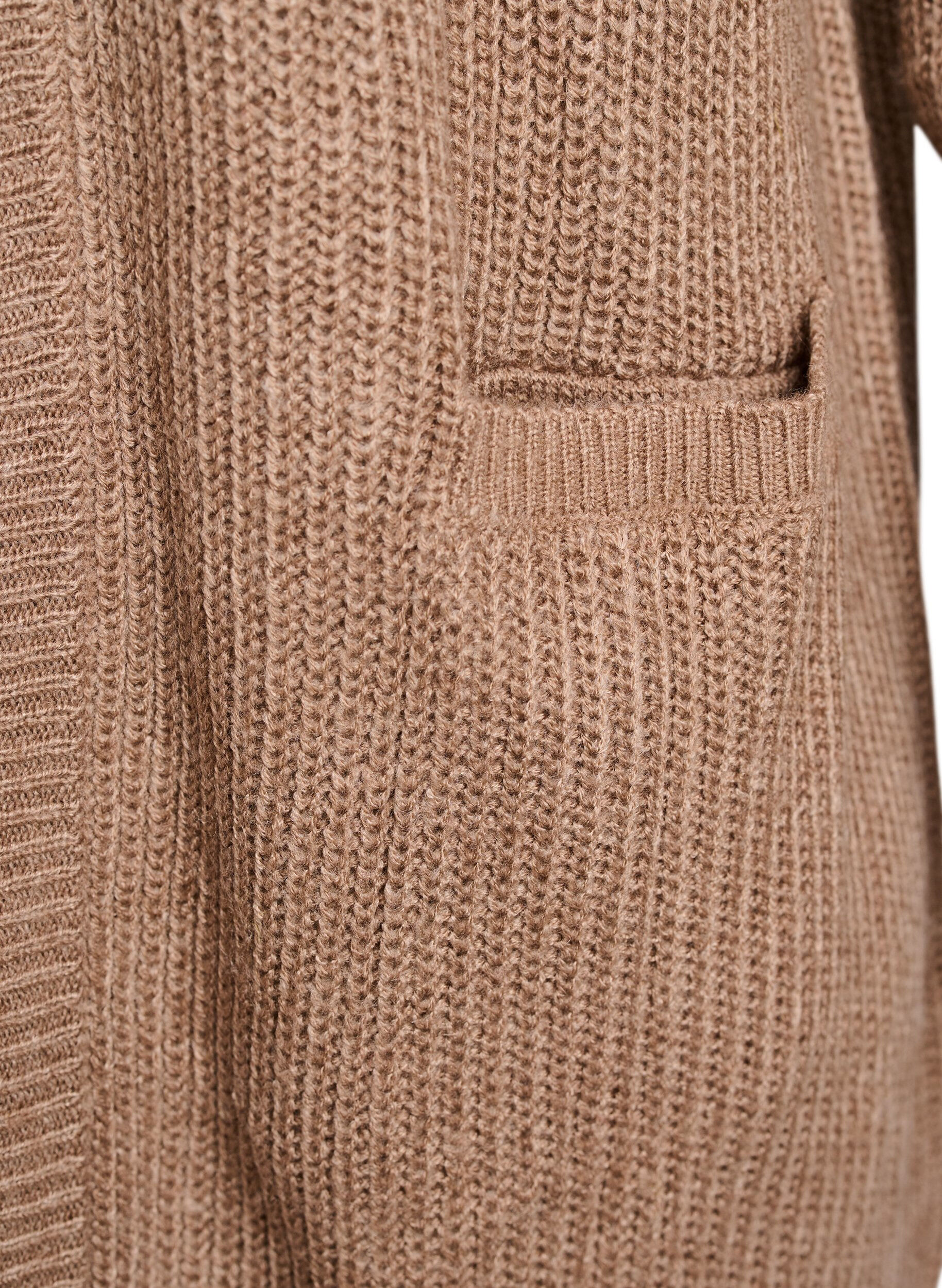 Zizzi FLASH - Cardigan long en maille c&ocirc;tel&eacute;e avec poches, Marron, Packshot image number 3