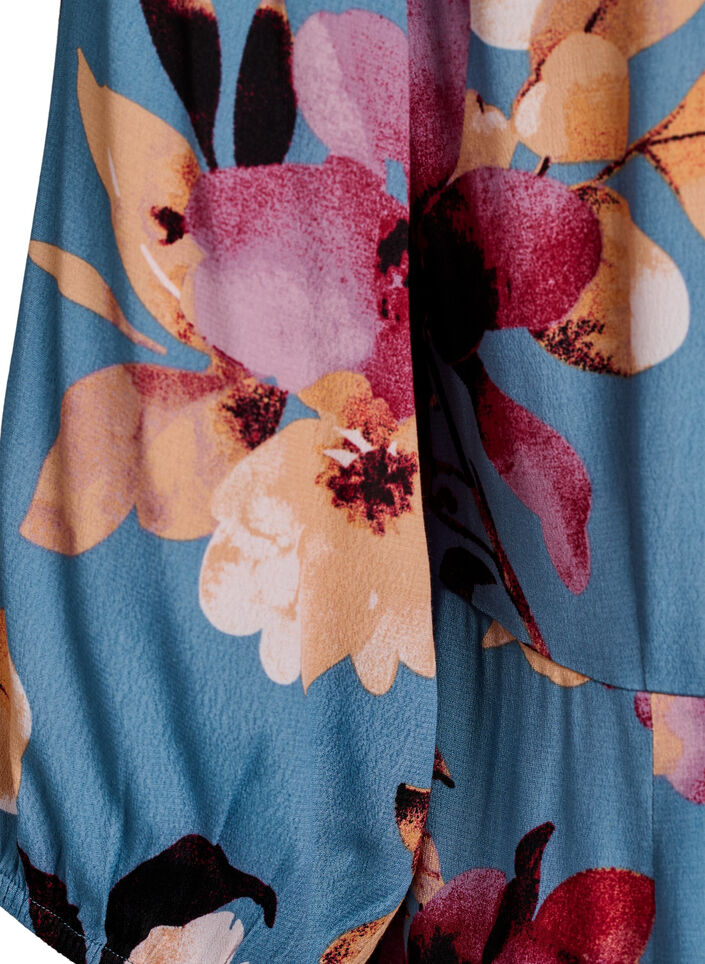 Robe mi-longue avec imprim&eacute; floral et manches 3/4, Bleu, Packshot image number 3