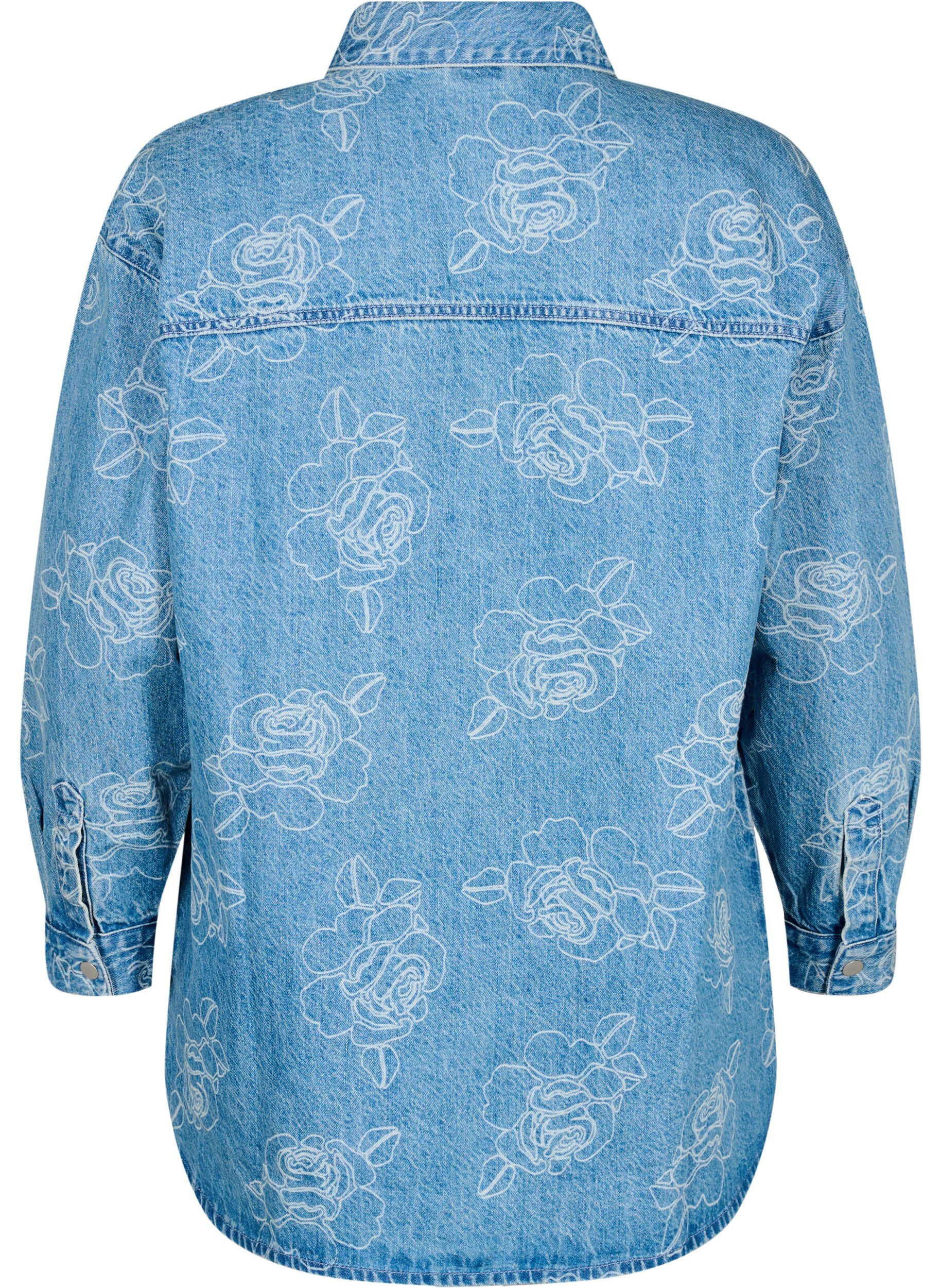Zizzi Veste en jean &agrave; fleurs, Light Blue Denim, Packshot image number 1