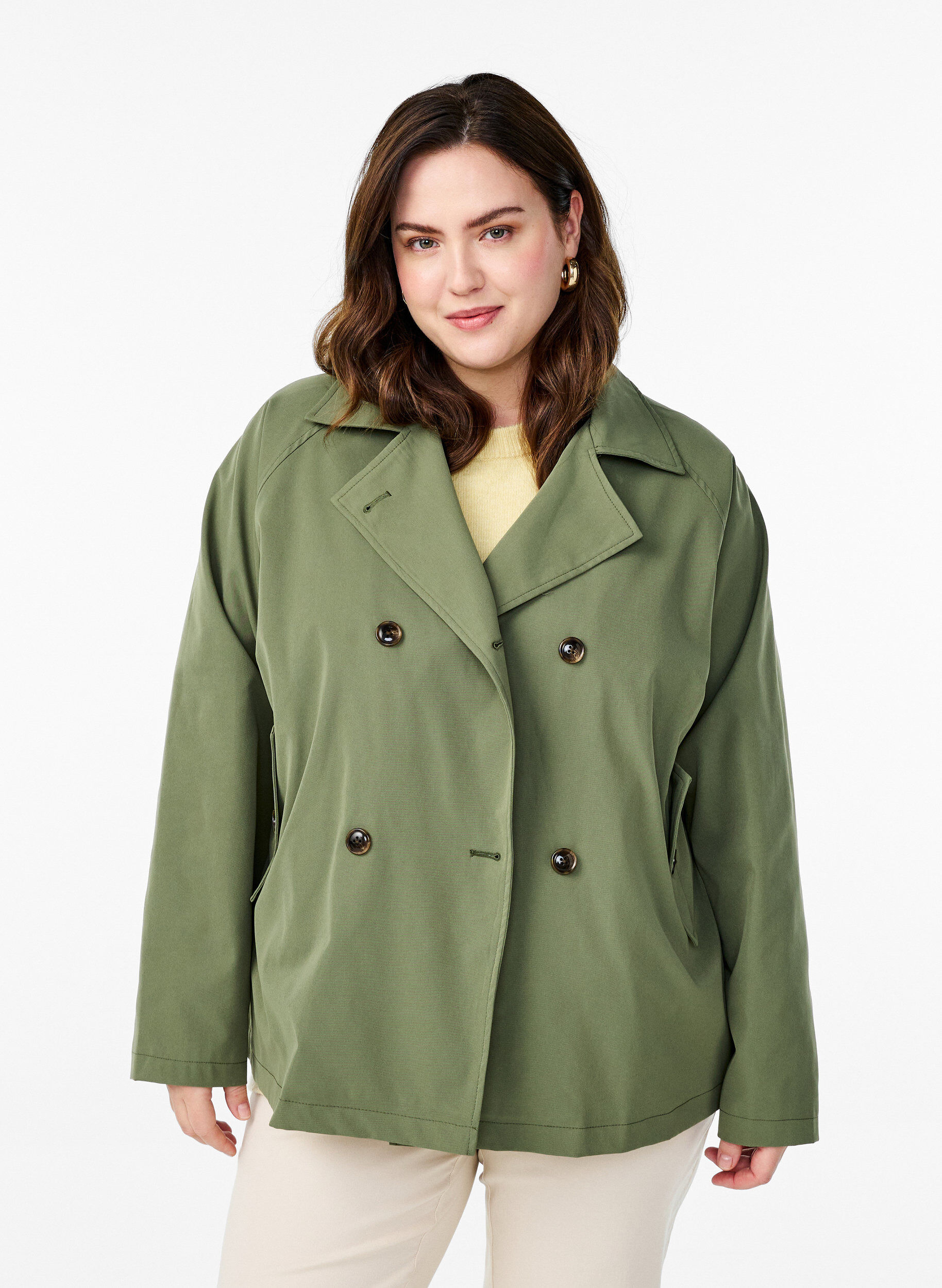 Zizzi Trench court avec poches, Vert fonc&eacute;, Model image number 0