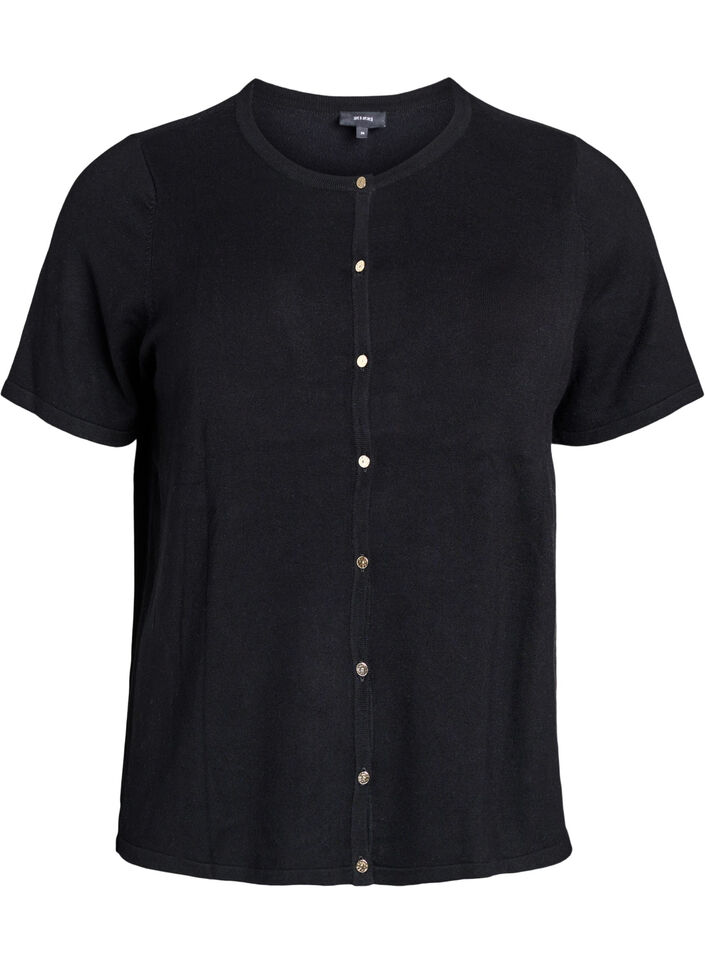 Cardigan en maille &agrave; manches courtes en viscose, Noir, Packshot image number 0