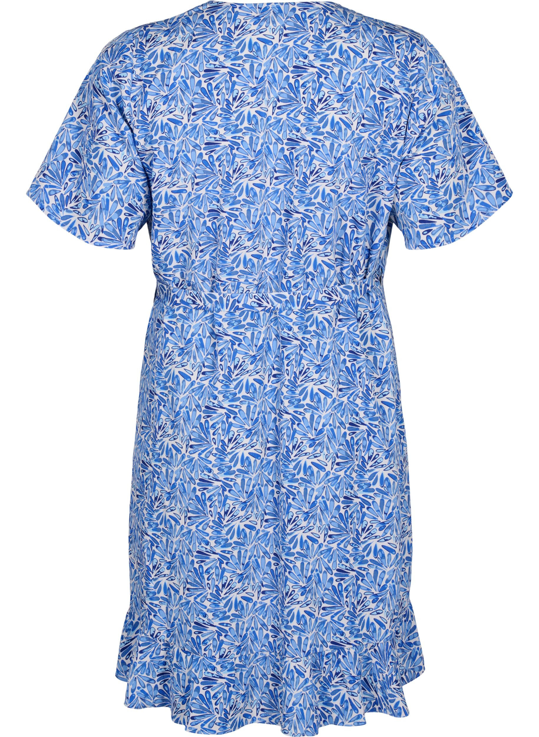 Zizzi FLASH - Robe portefeuille &agrave; manches courtes, White Blue AOP, Packshot image number 1