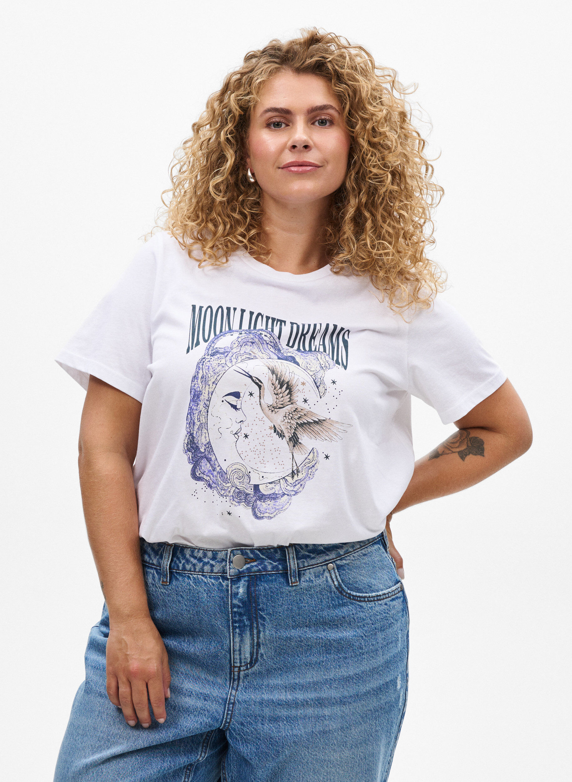 T-shirt en coton avec imprim&eacute; sur le devant, Blanc, Model
