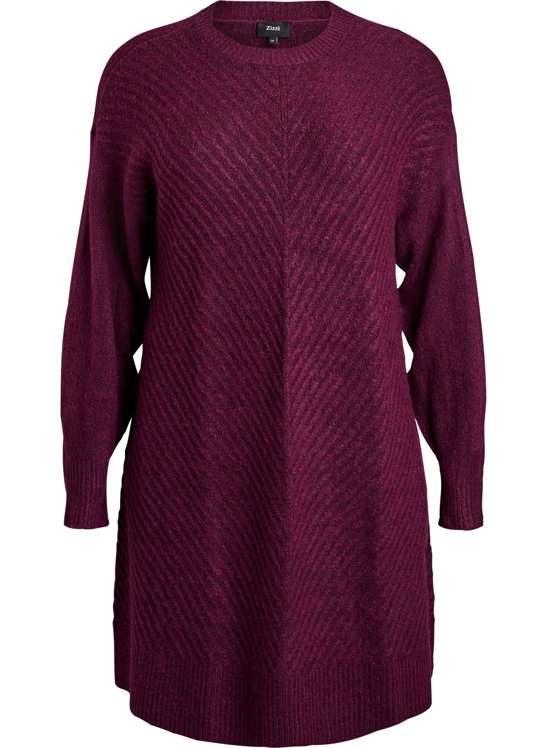 Zizzi Robe courte en maille avec un motif textur&eacute; en V, Violet, Packshot image number 0