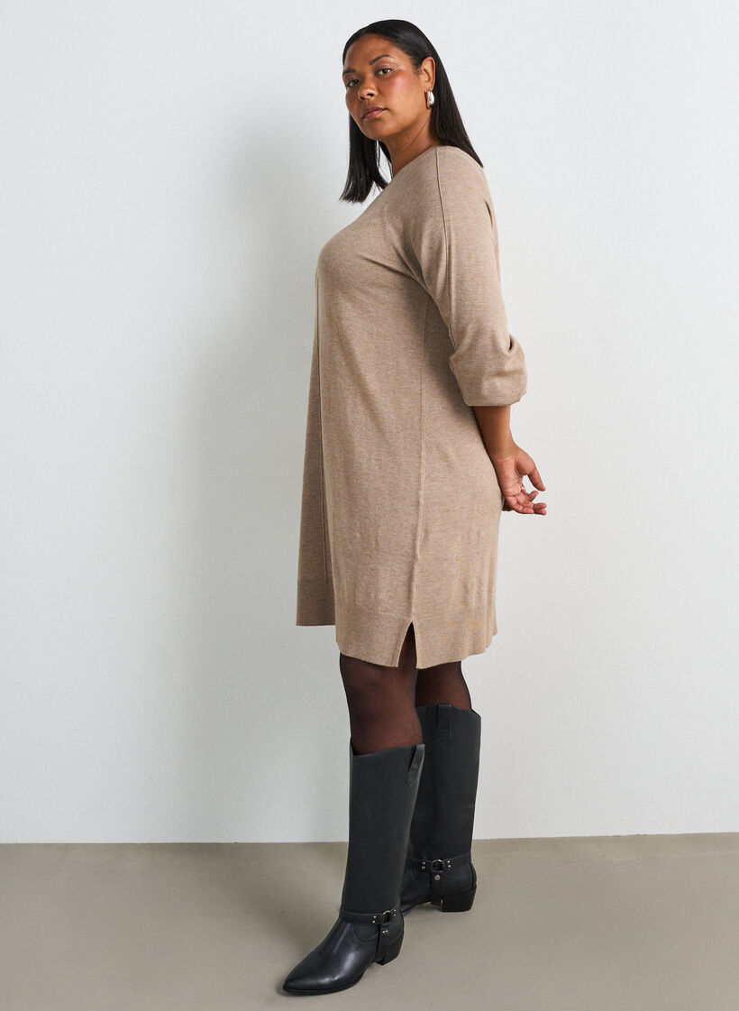 Robe courte en maille &agrave; manches raglan et couture centrale, Beige, Model image number 3