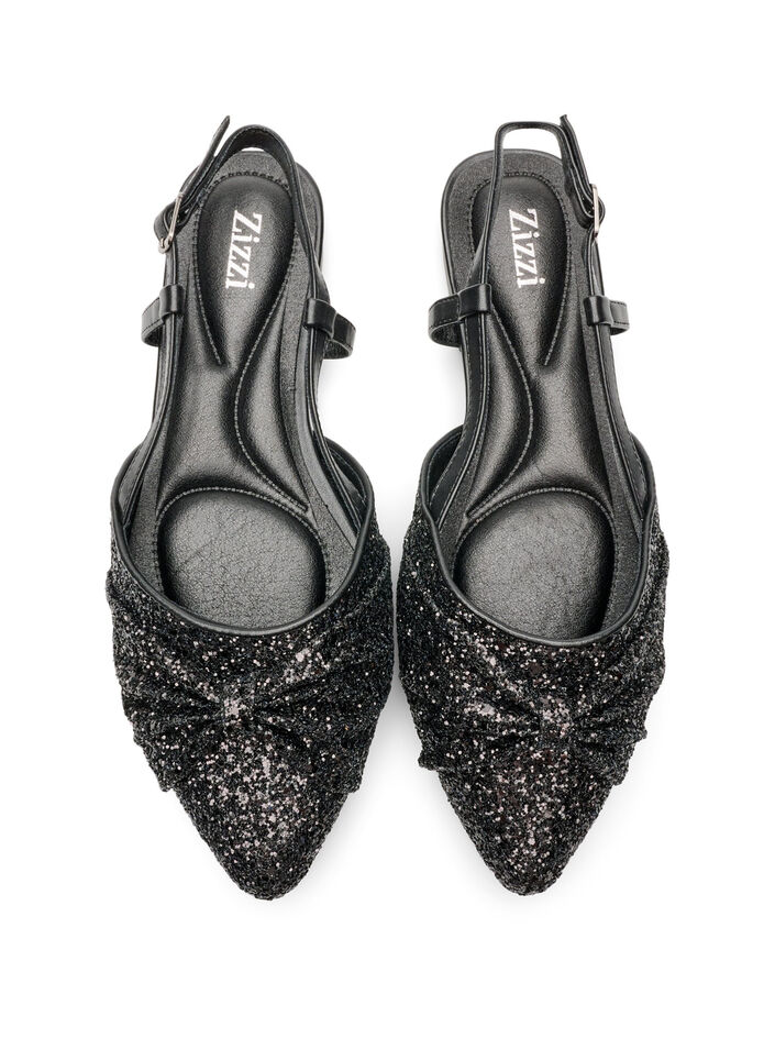 Escarpin slingback paillet&eacute; avec n&oelig;ud, Noir, Packshot image number 2