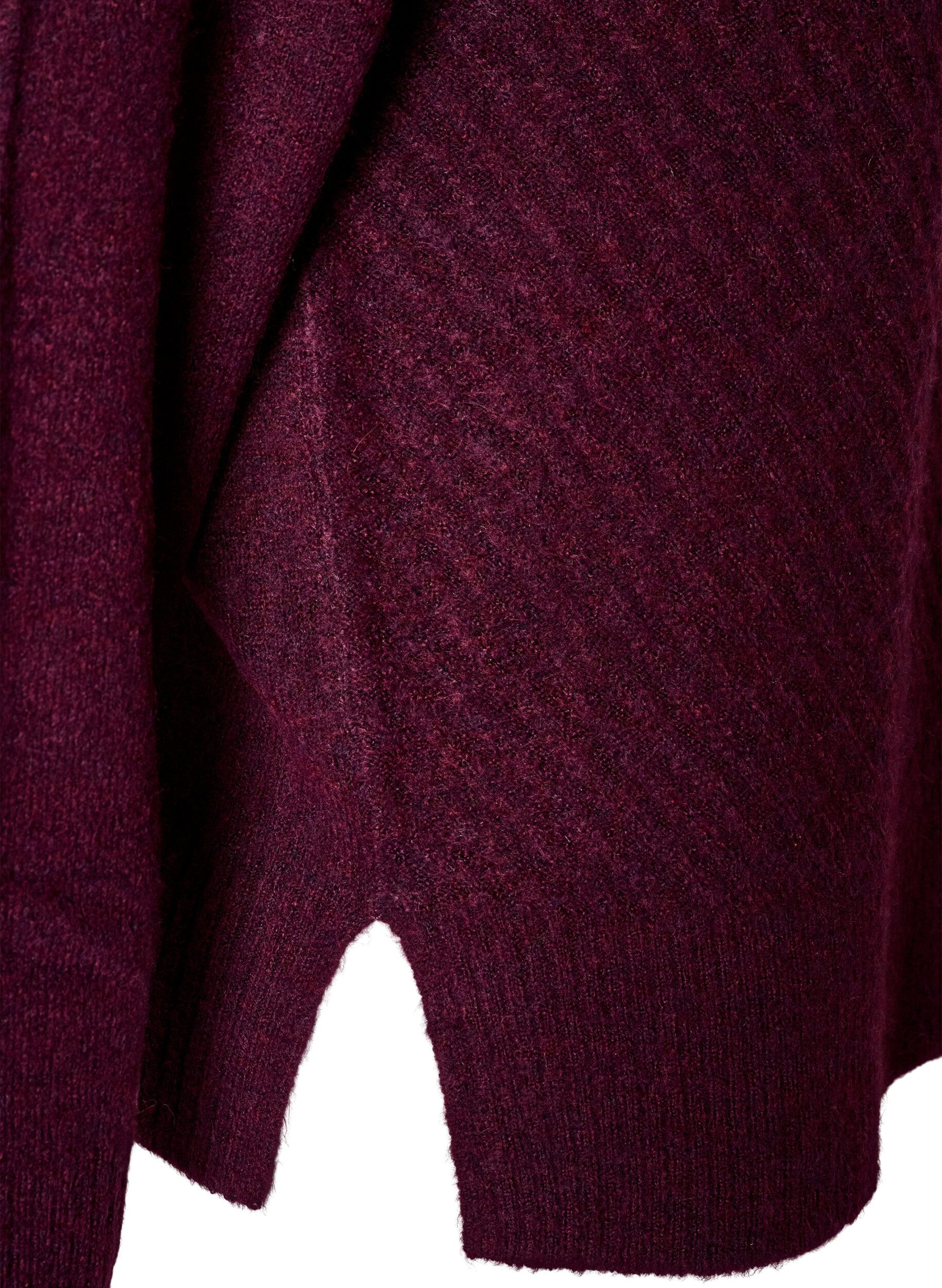 ZizziBlouse en maille avec motif c&ocirc;tel&eacute; en V et fentes, Bordeaux, Packshot image number 3