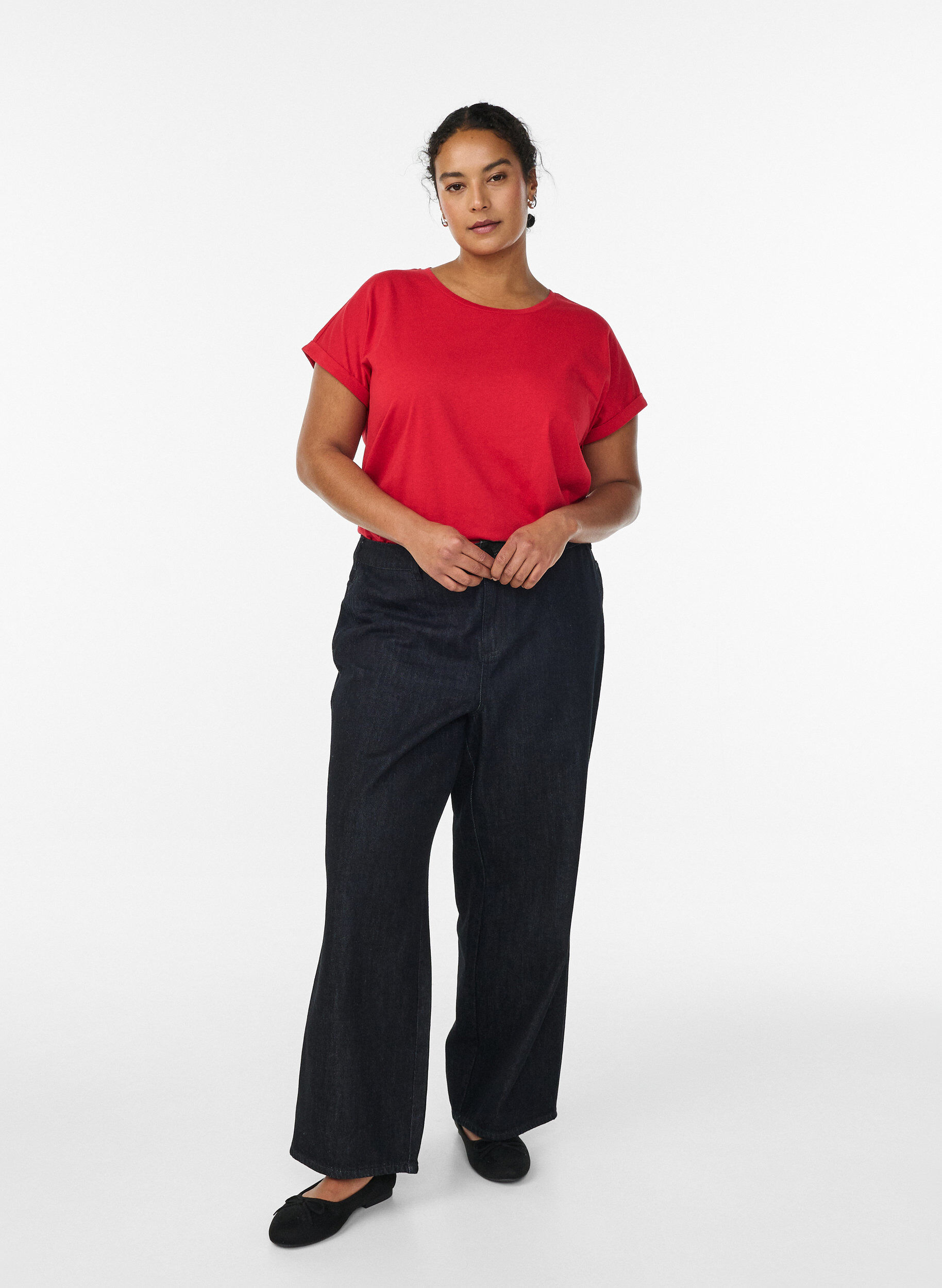 Zizzi T-shirt &agrave; manches courtes en coton m&eacute;lang&eacute;, Rouge, Model image number 1