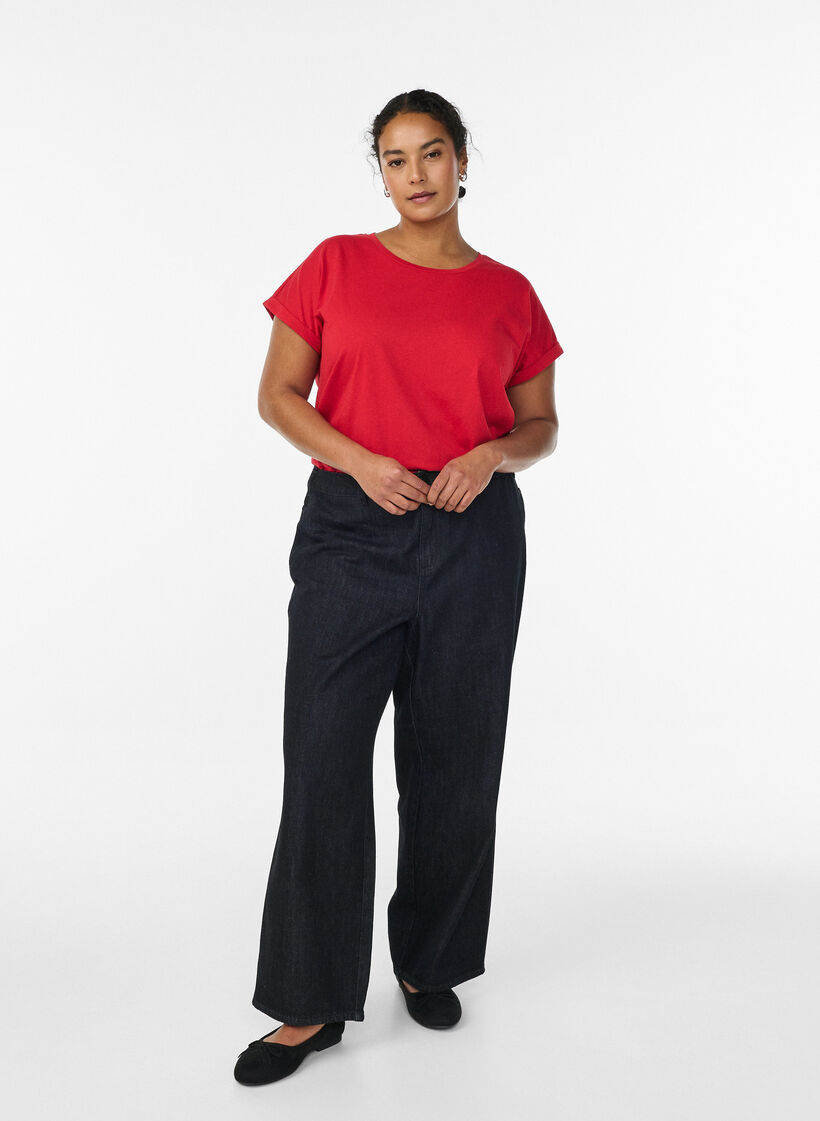 T-shirt &agrave; manches courtes en coton m&eacute;lang&eacute;, Rouge, Model image number 1