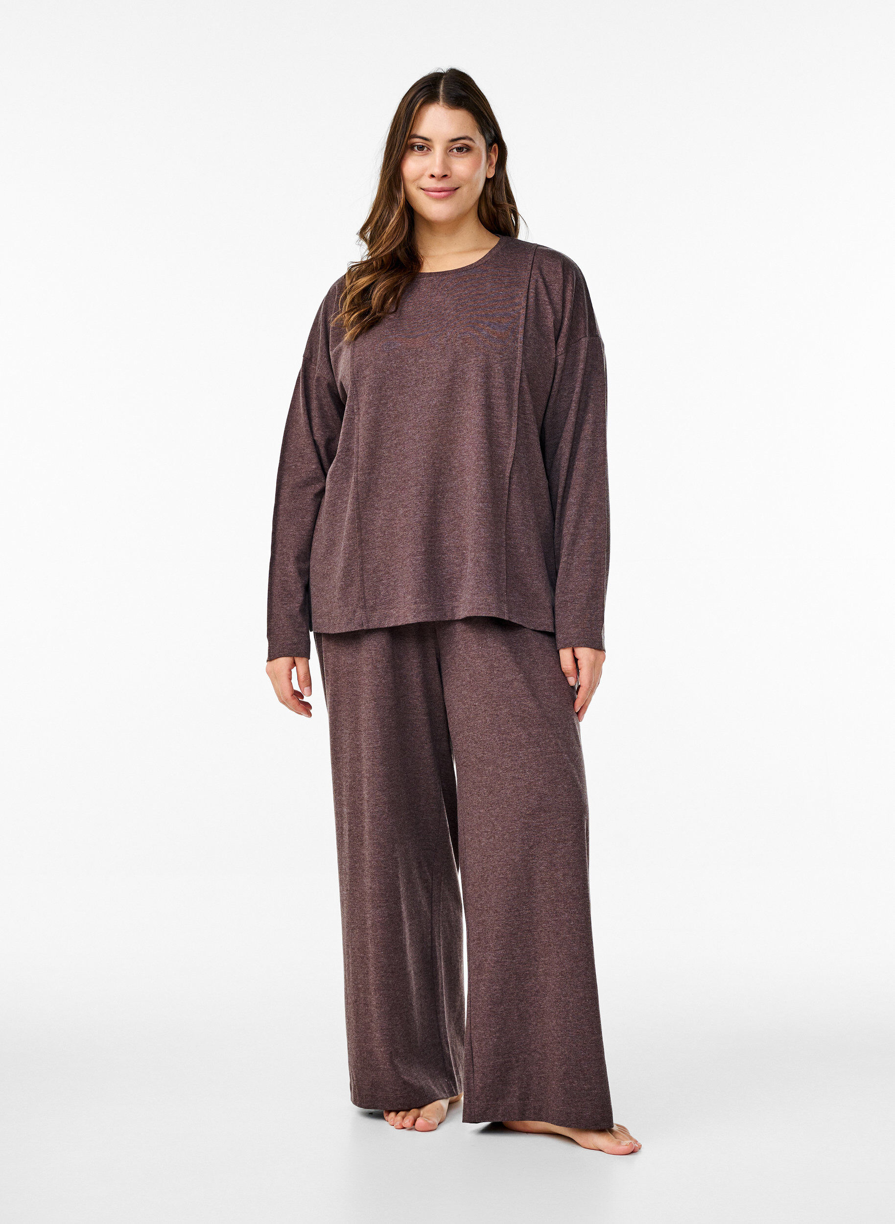 Zizzi Chemisier ample en jersey et &agrave; d&eacute;tails de couture, Marron, Model image number 1