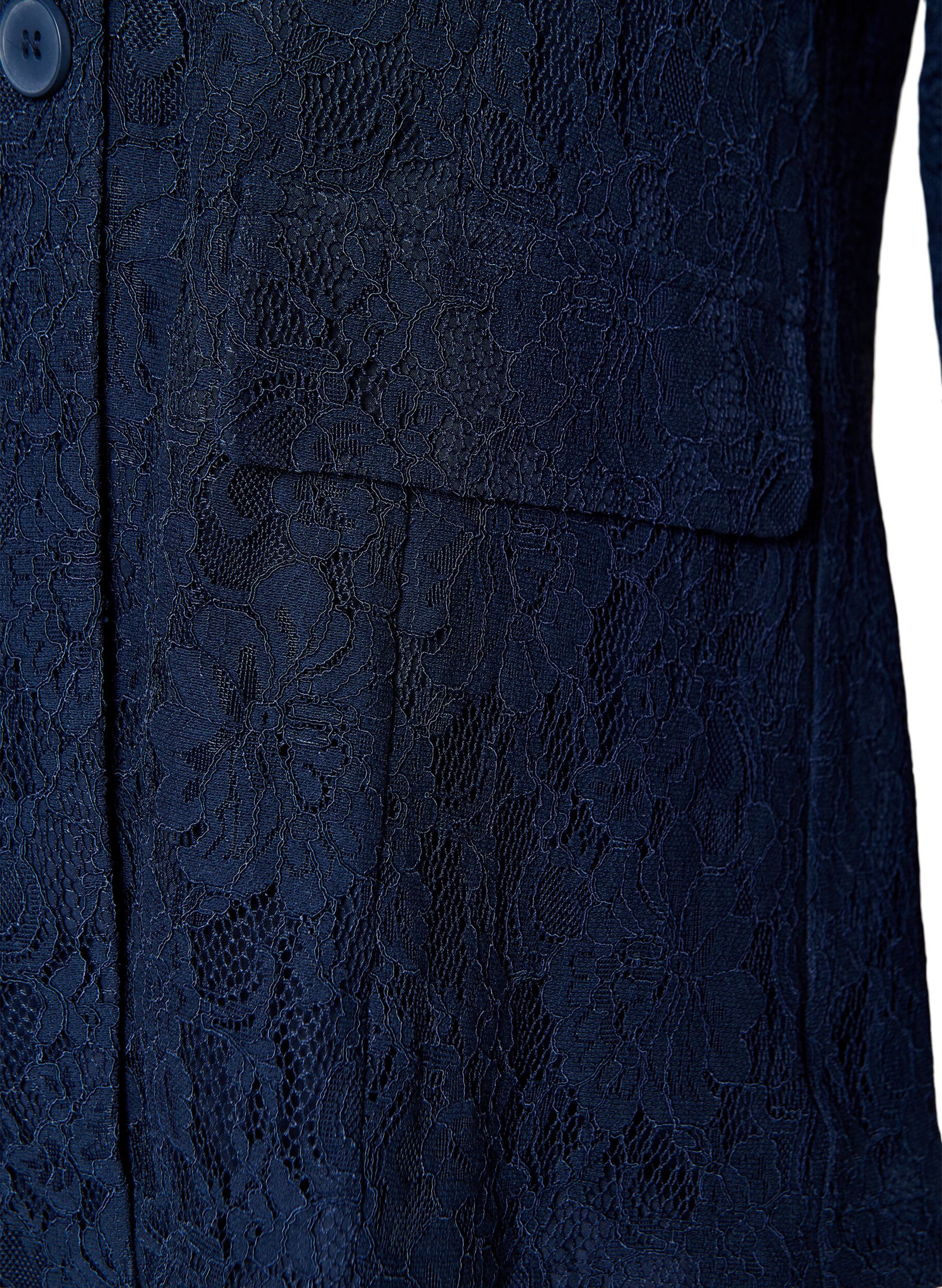Zizzi Blazer en dentelle avec fermeture &agrave; boutons, Bleu, Packshot image number 3