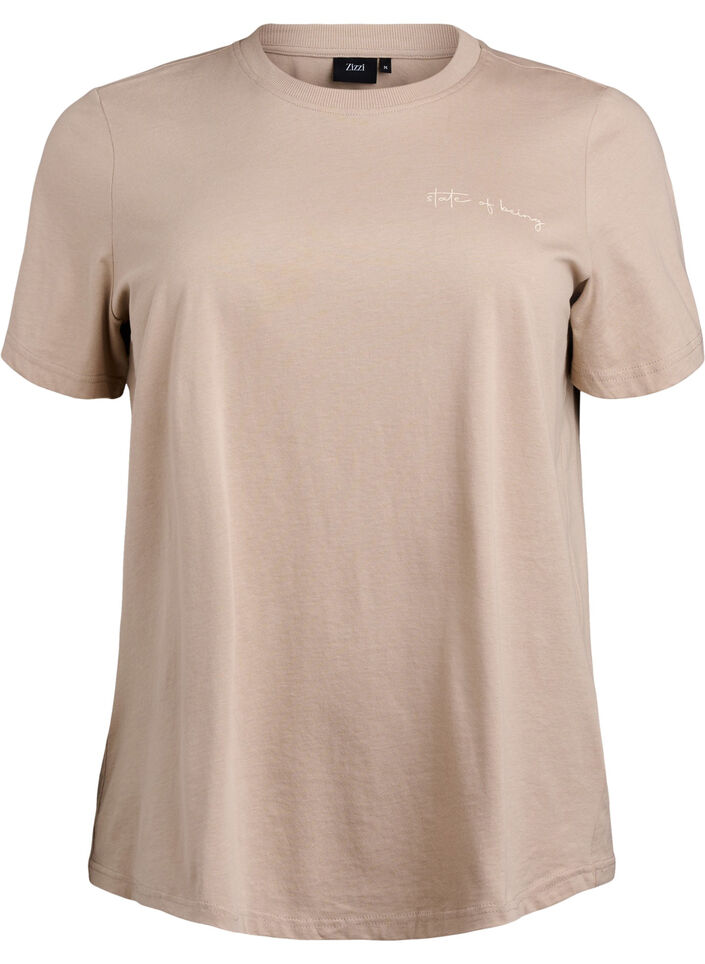 T-shirt avec imprim&eacute; de texte et col rond, Marron, Packshot image number 0