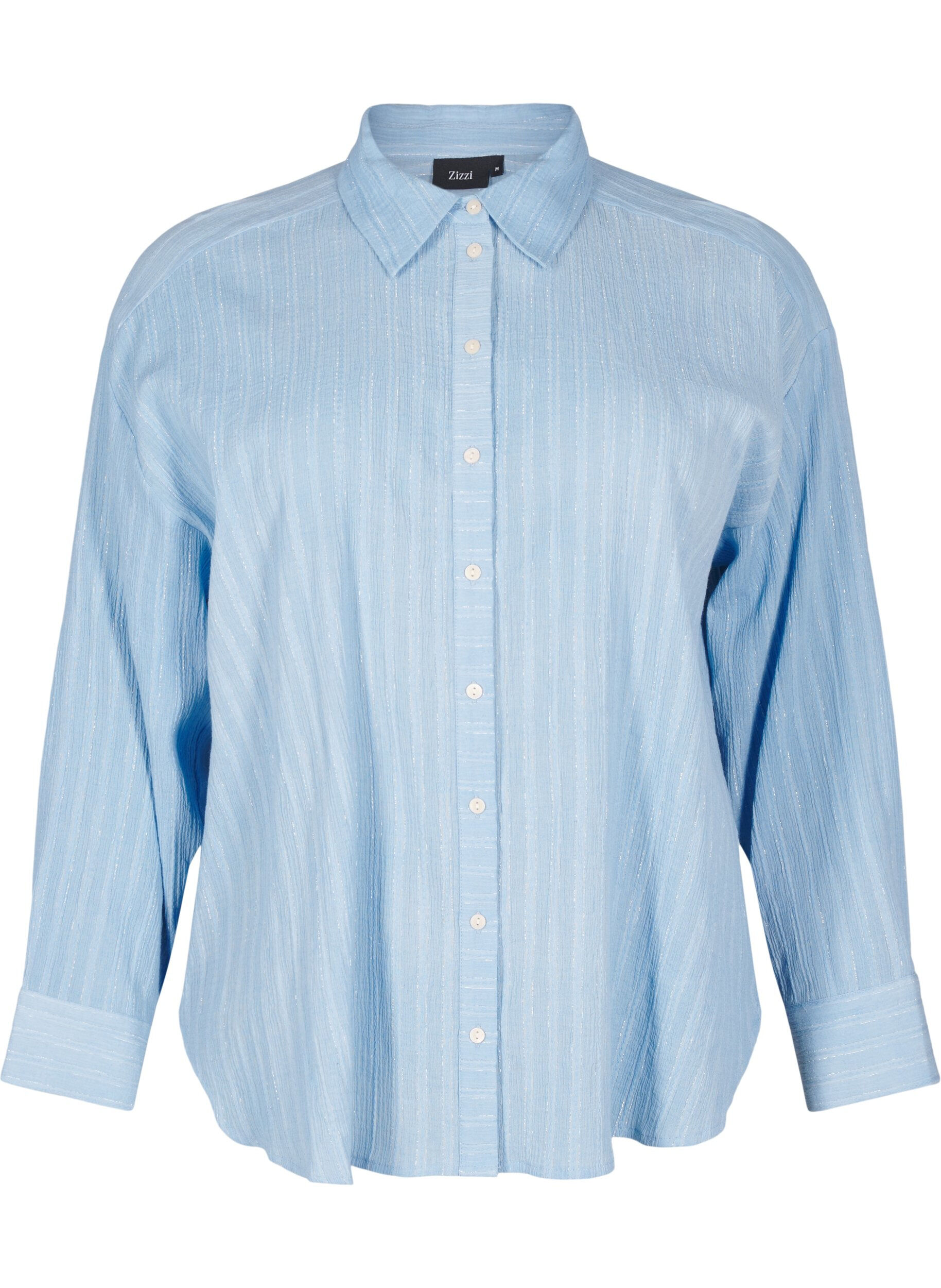 Zizzi Chemise ample avec texture ray&eacute;e et fil &agrave; paillettes, Bleu Clair, Packshot image number 0