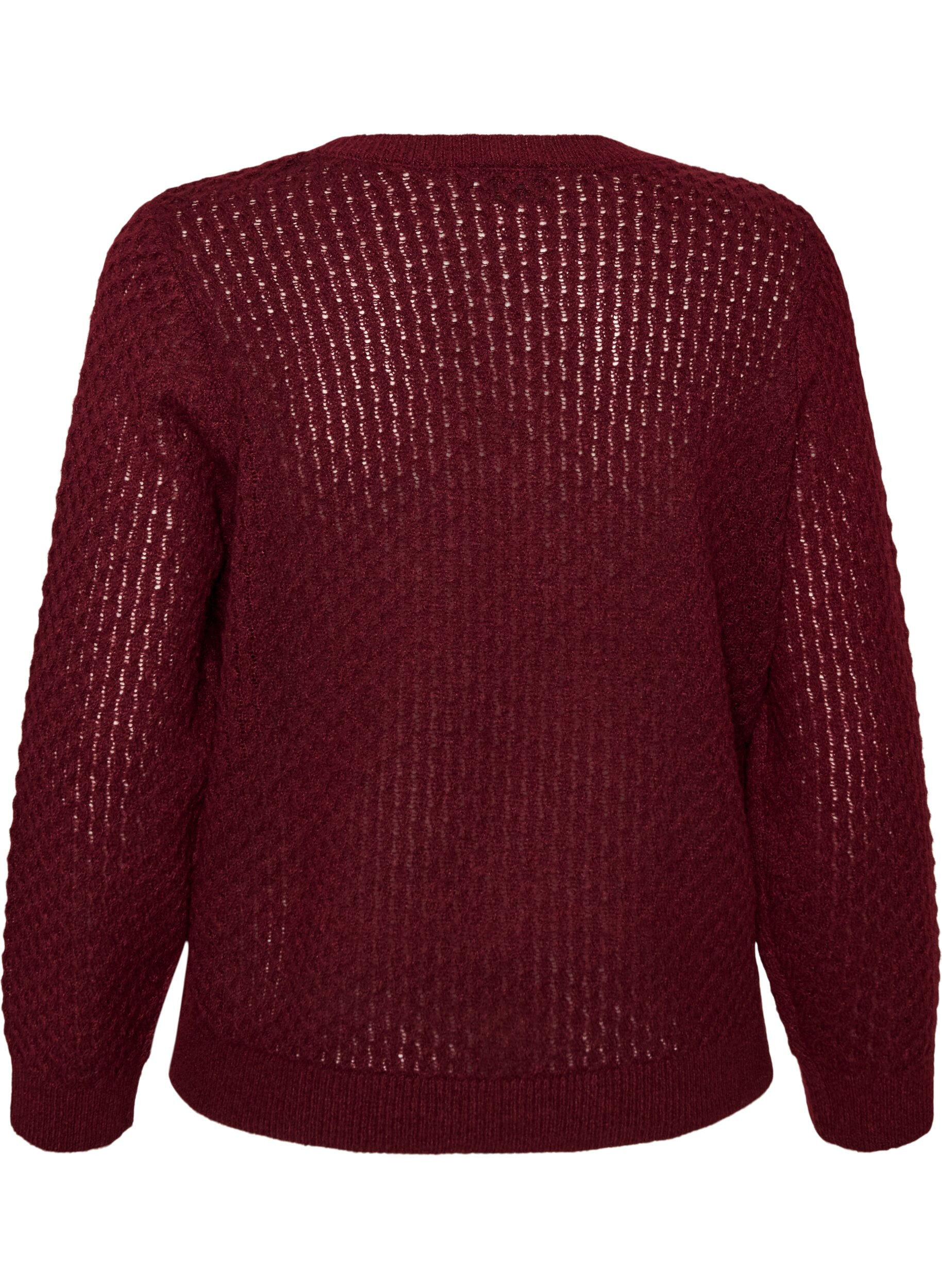 ZizziBlouse en maille avec motif ajour&eacute; textur&eacute;, Bordeaux, Packshot image number 1