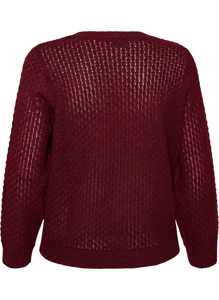 Blouse en maille avec motif ajour&eacute; textur&eacute;, Bordeaux, Packshot image number 1