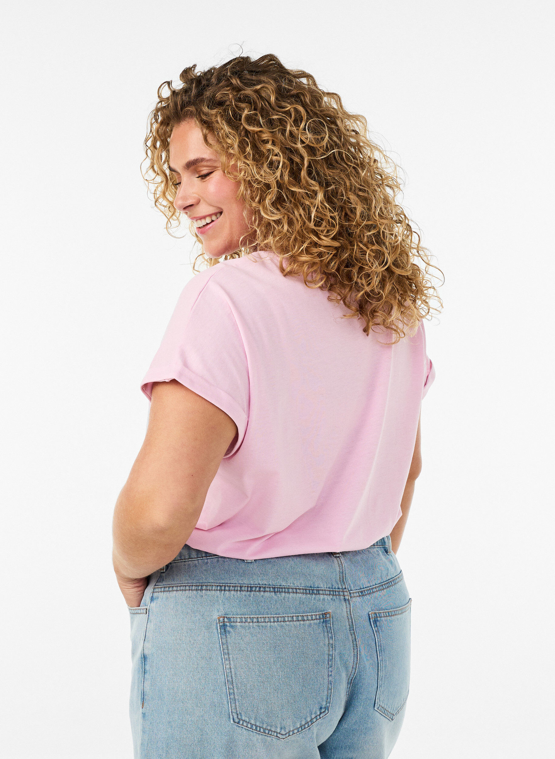 ZizziT-shirt &agrave; manches courtes en coton m&eacute;lang&eacute;, Rose, Model image number 2