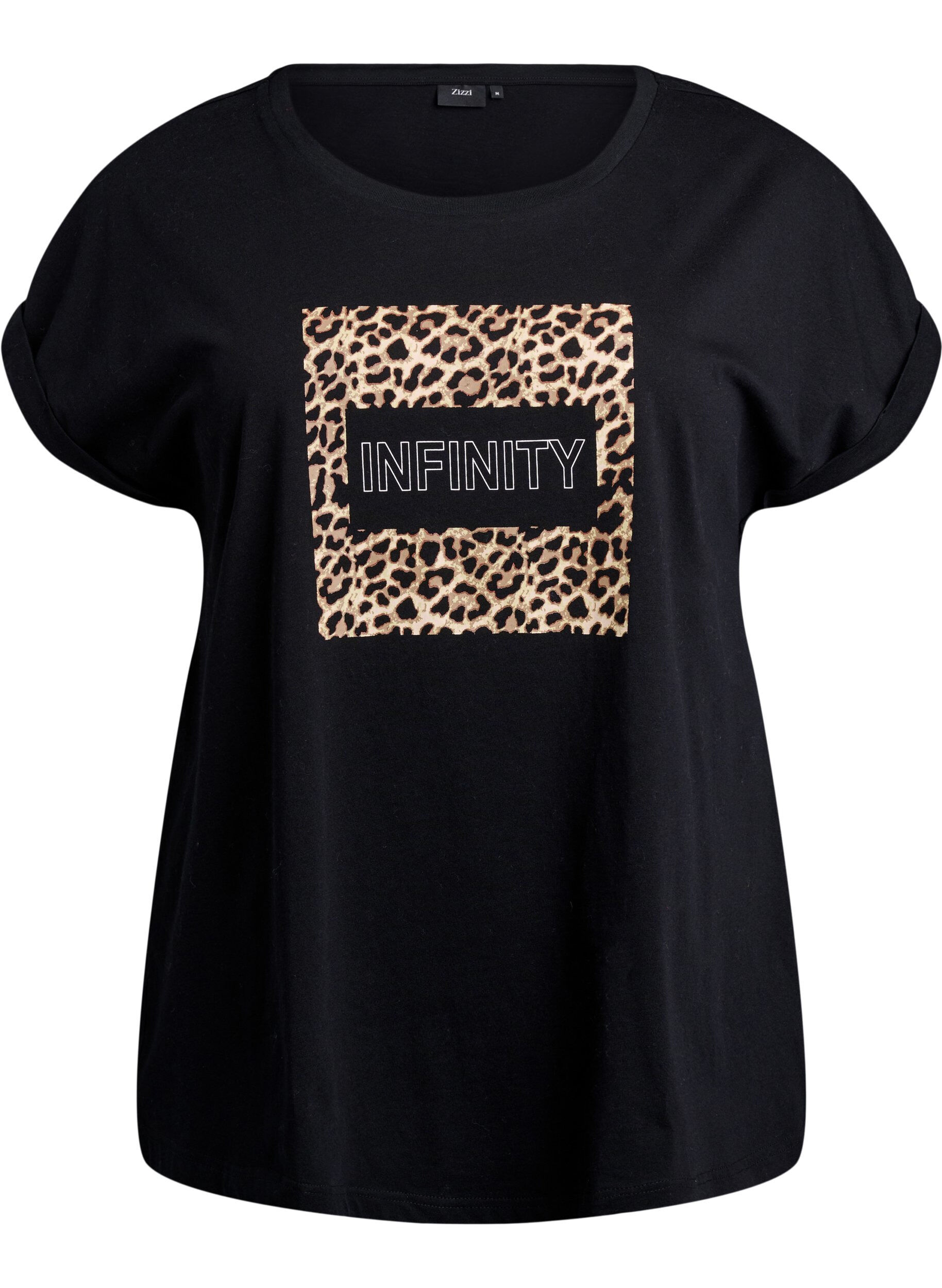 Zizzi T-shirt &agrave; imprim&eacute; l&eacute;opard et texte, Black Leo, Packshot image number 0