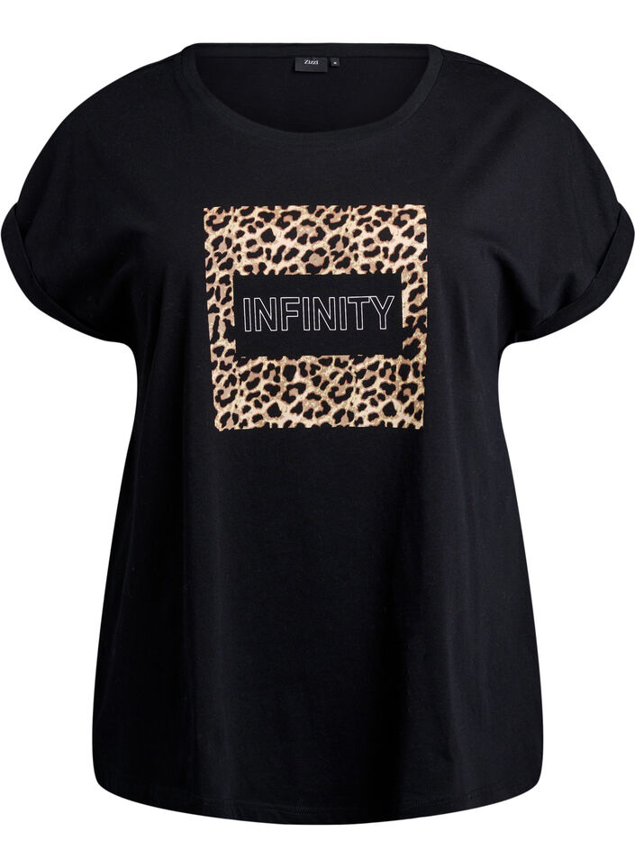 T-shirt à imprimé léopard et texte, Black Leo, Packshot image number 0